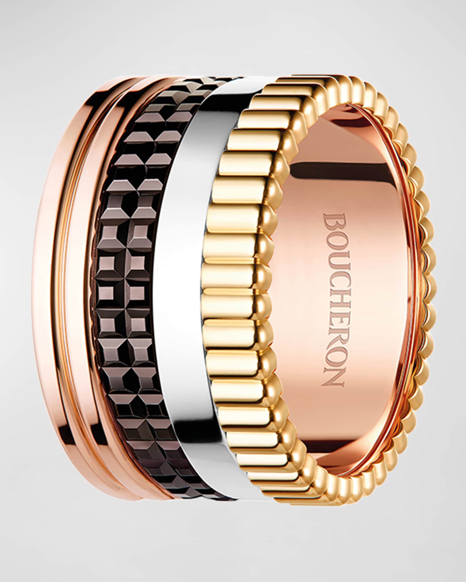 Quatre Classique 18K Tricolor Gold Ring with Brown PVD 1