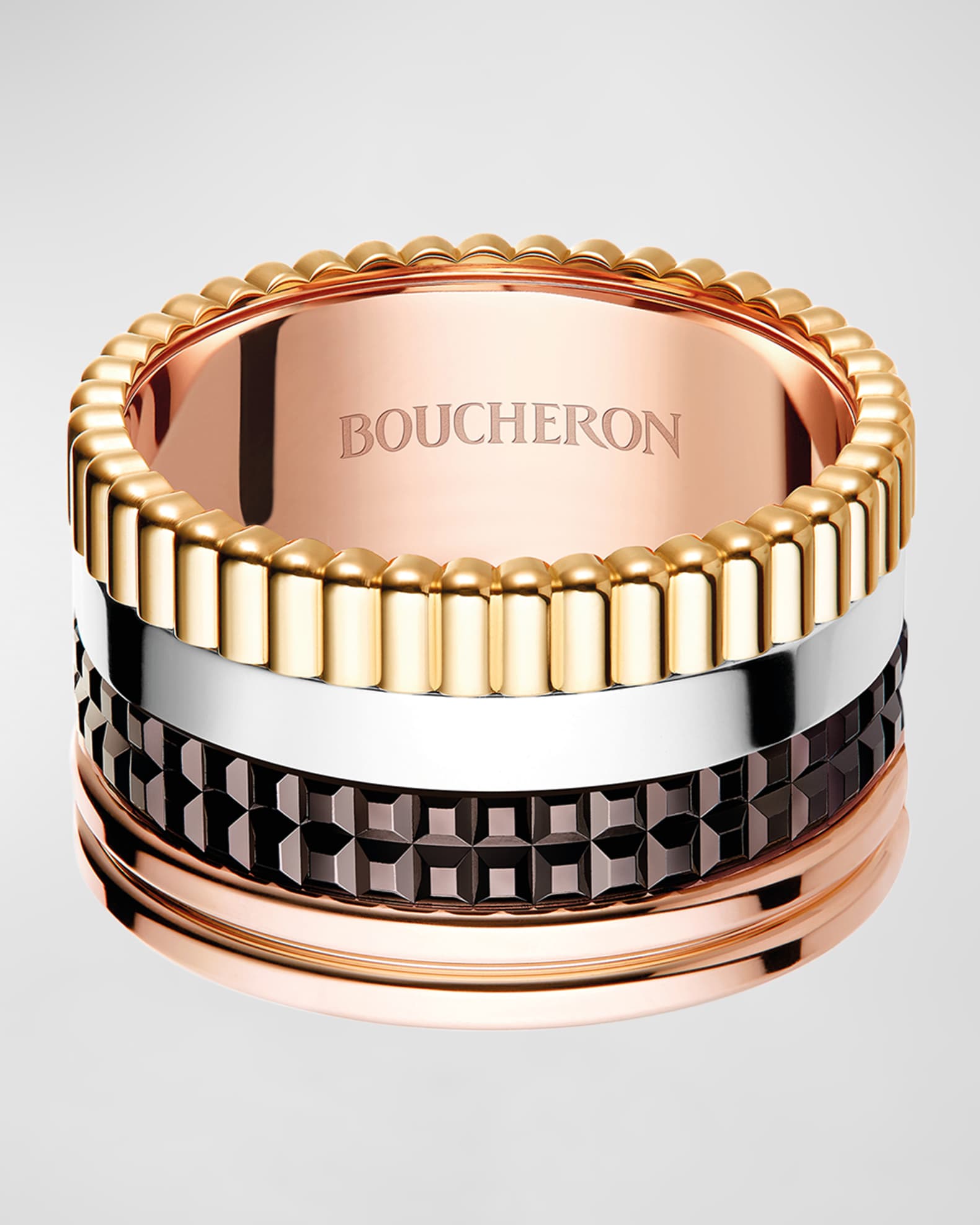Quatre Classique 18K Tricolor Gold Ring with Brown PVD 0