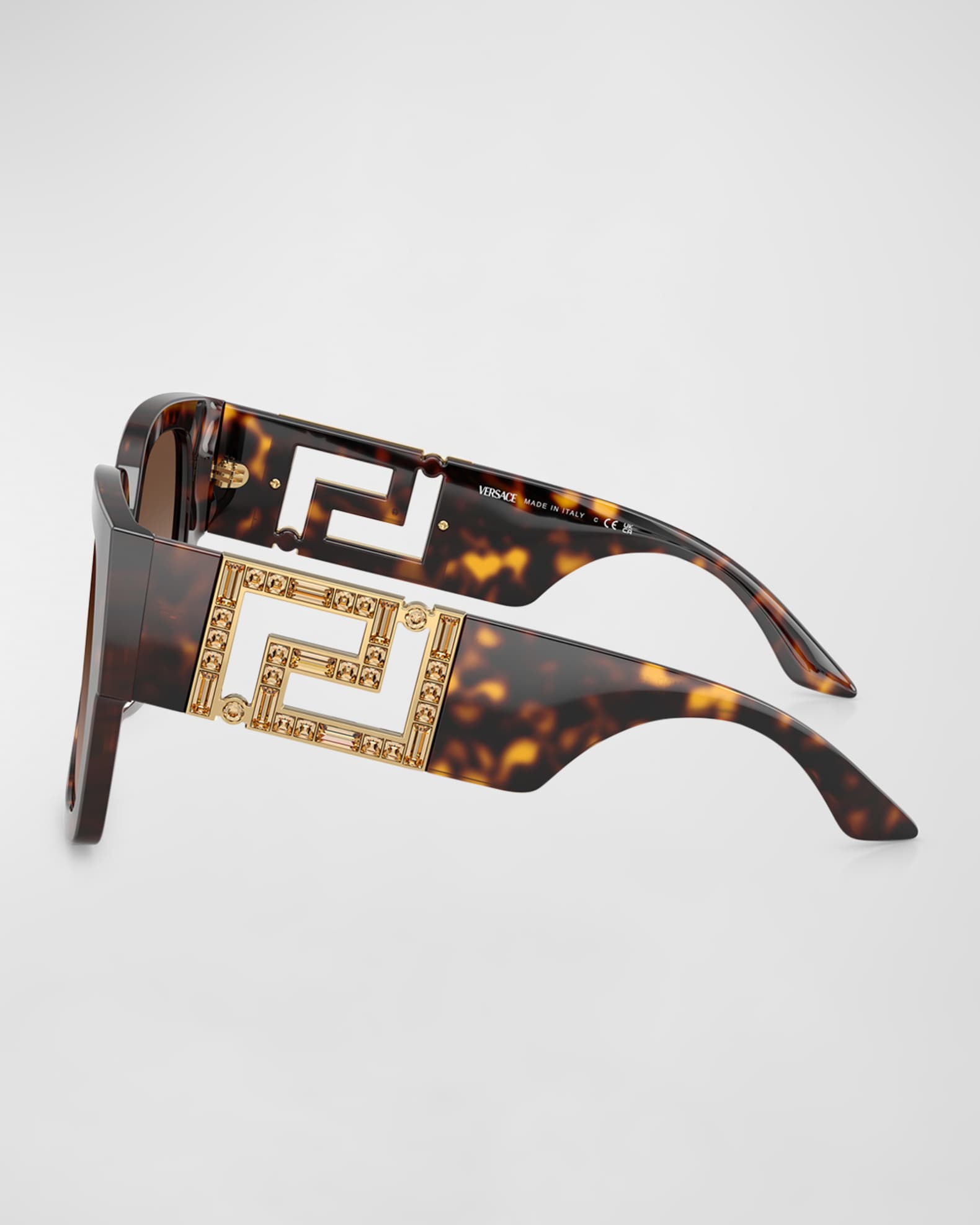 Versace Embellished Greca Rectangle Sunglasses | Neiman Marcus