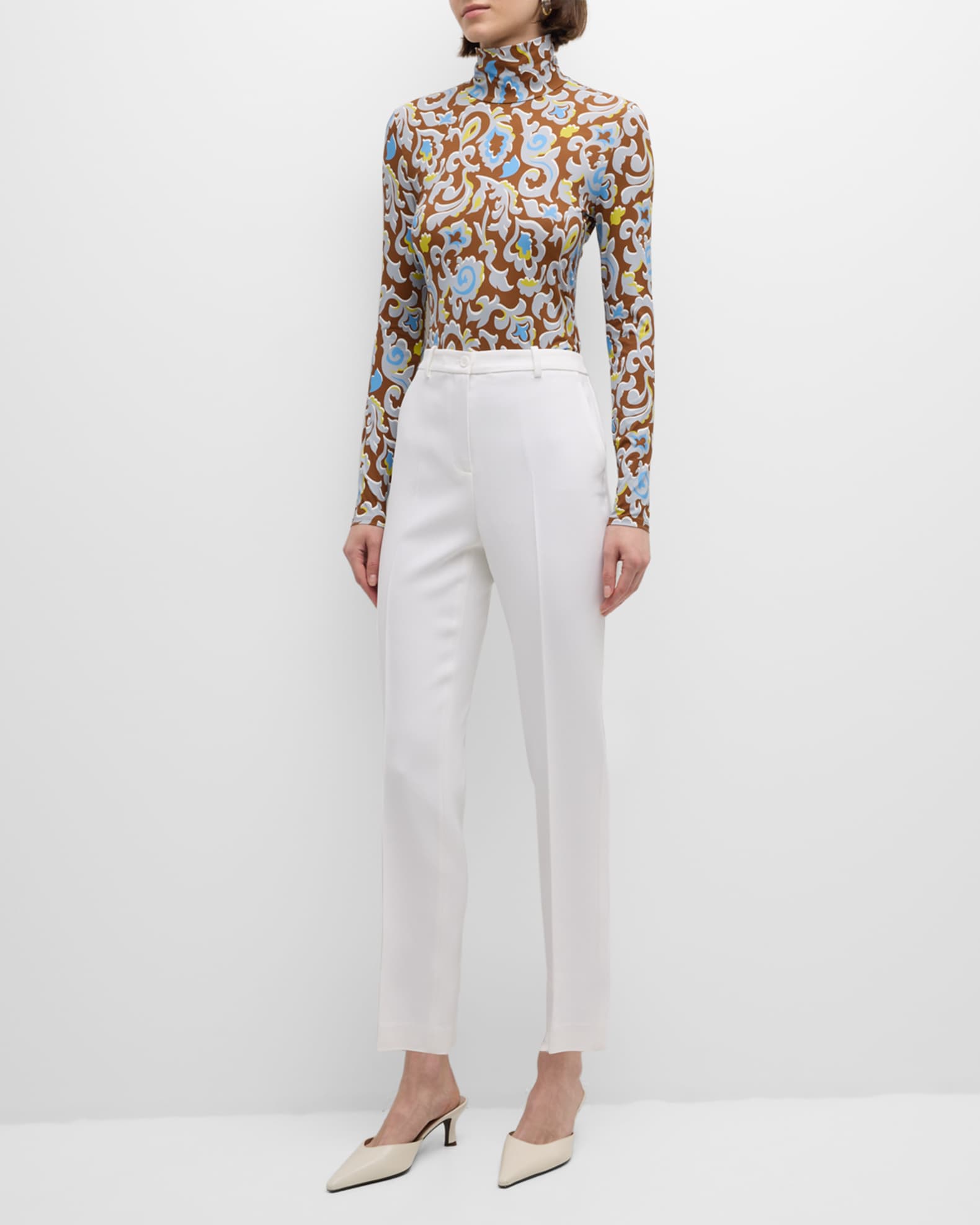 Western Paisley Nuda Jersey Turtleneck Long Sleeve Top