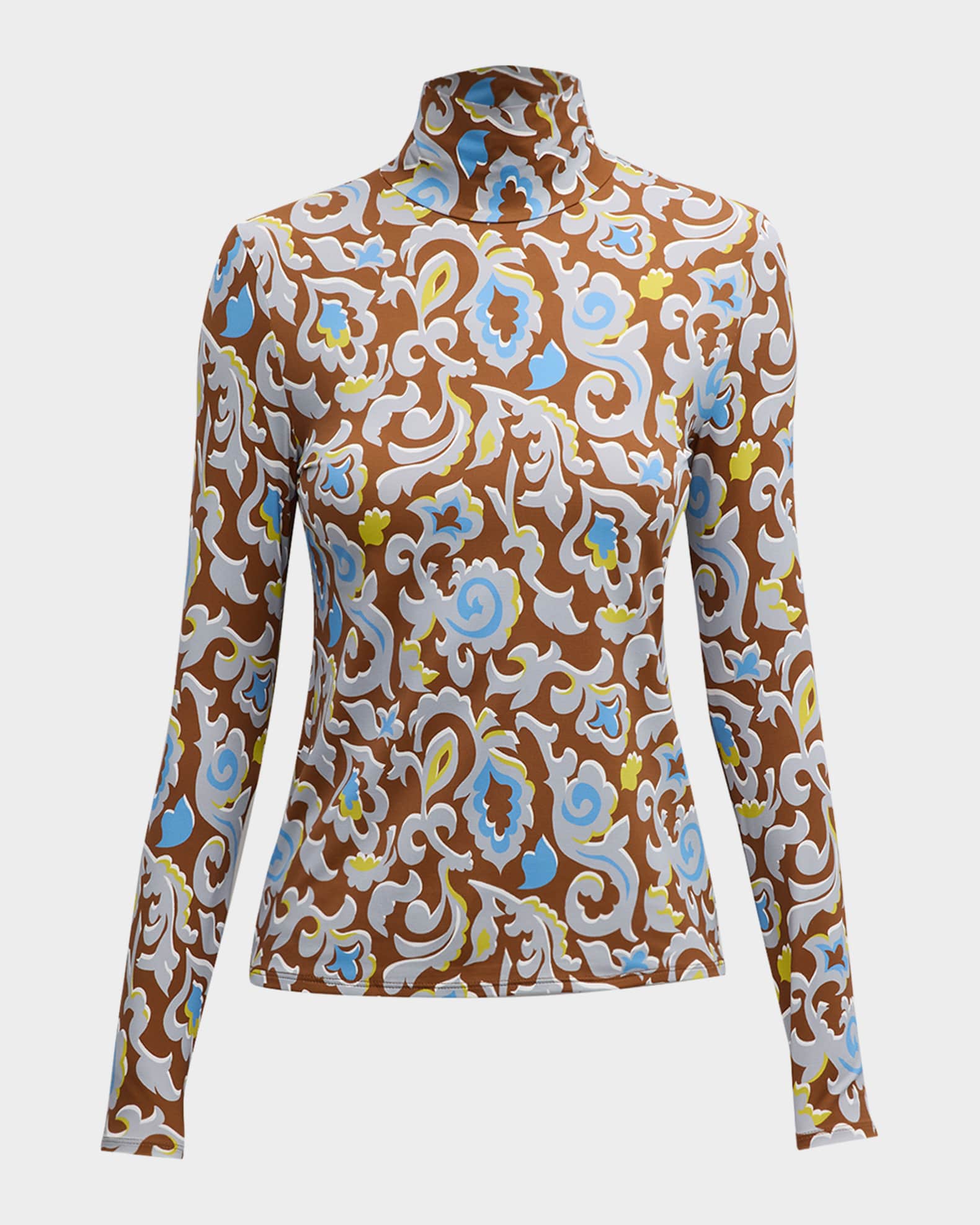 Western Paisley Nuda Jersey Turtleneck Long Sleeve Top