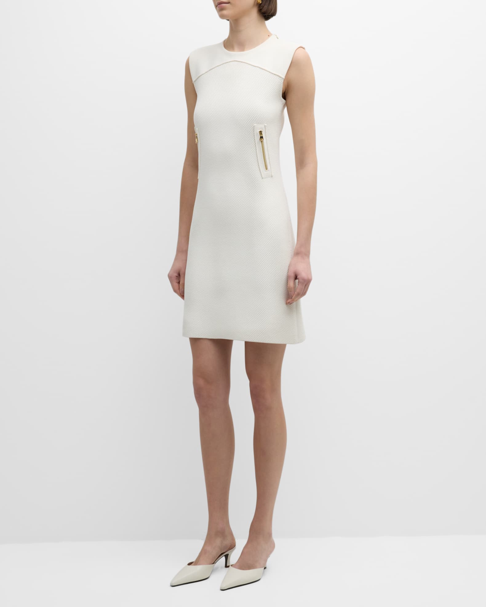 St. John Zipper Pocket Sleeveless Pebble Texture Knit Mini Dress Neiman Marcus
