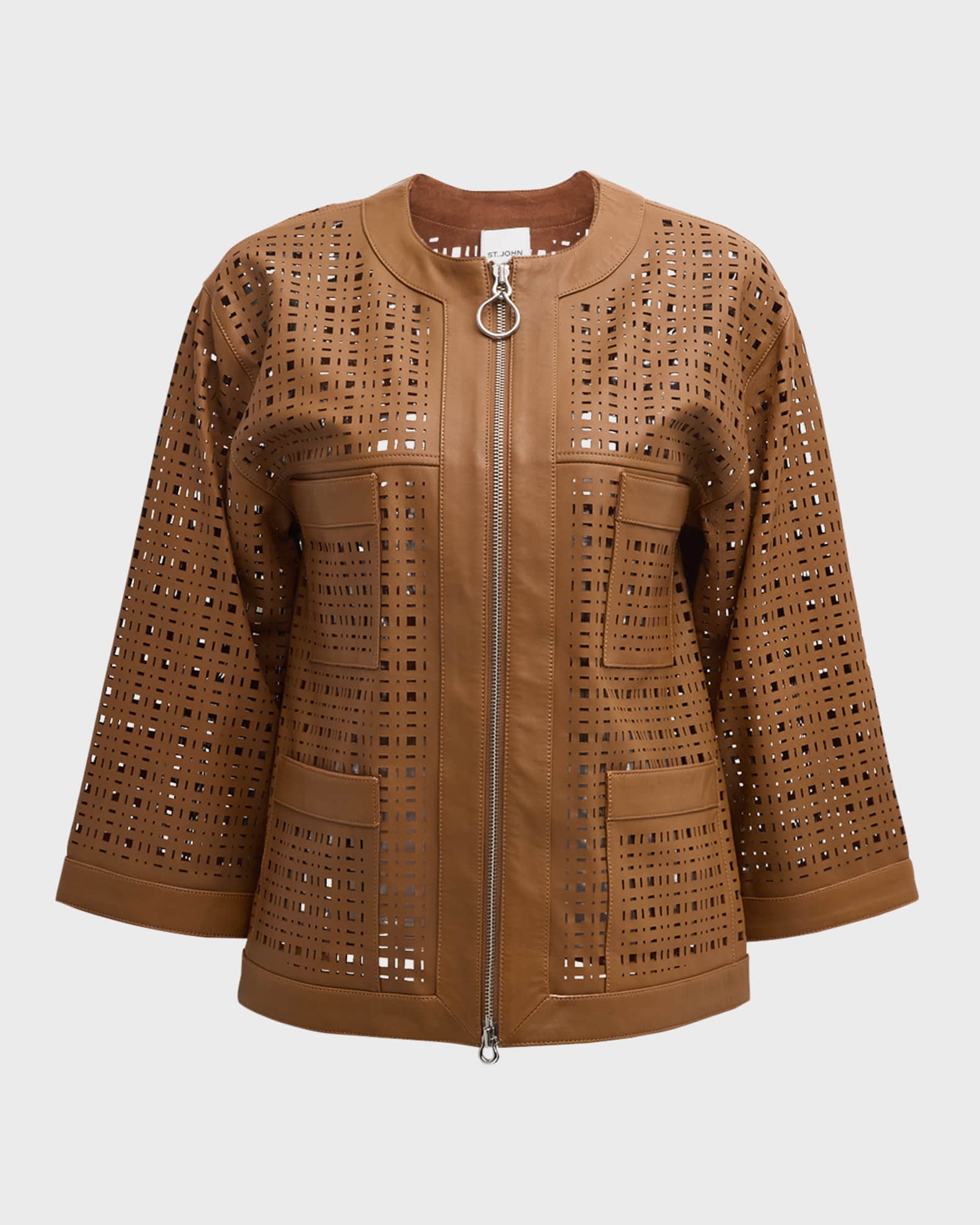 Lasercut Lightweight Nappa Leather Zip Jacket