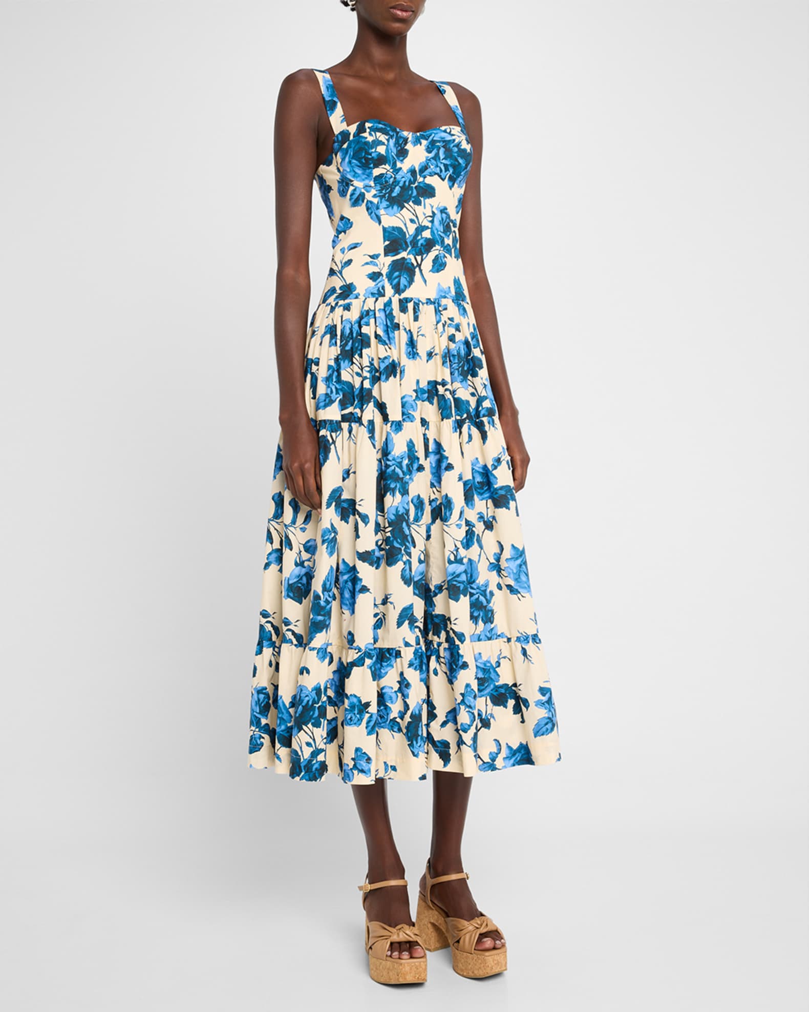 Santiago Bustier Tiered Floral Poplin Midi Dress 1
