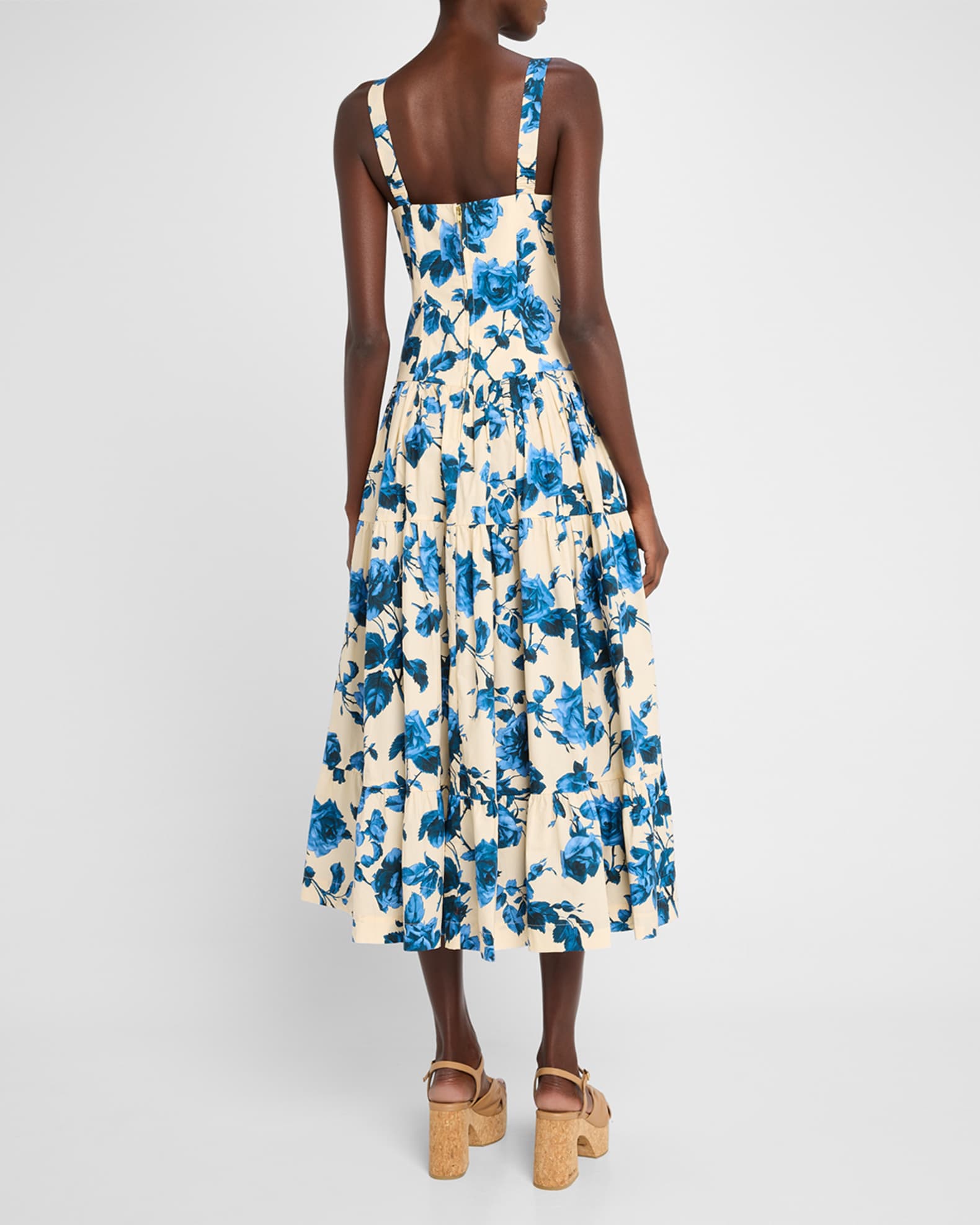 Santiago Bustier Tiered Floral Poplin Midi Dress