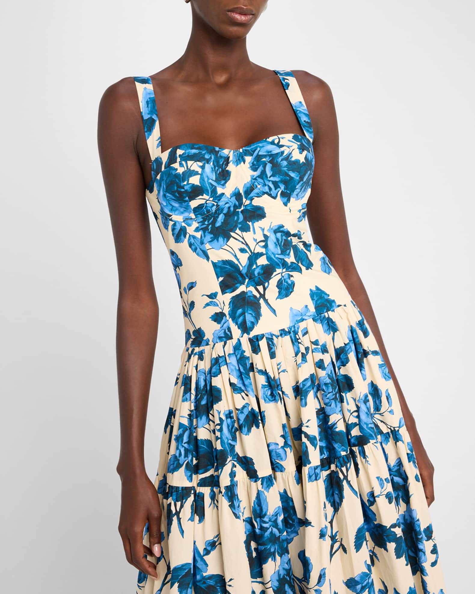 Santiago Bustier Tiered Floral Poplin Midi Dress