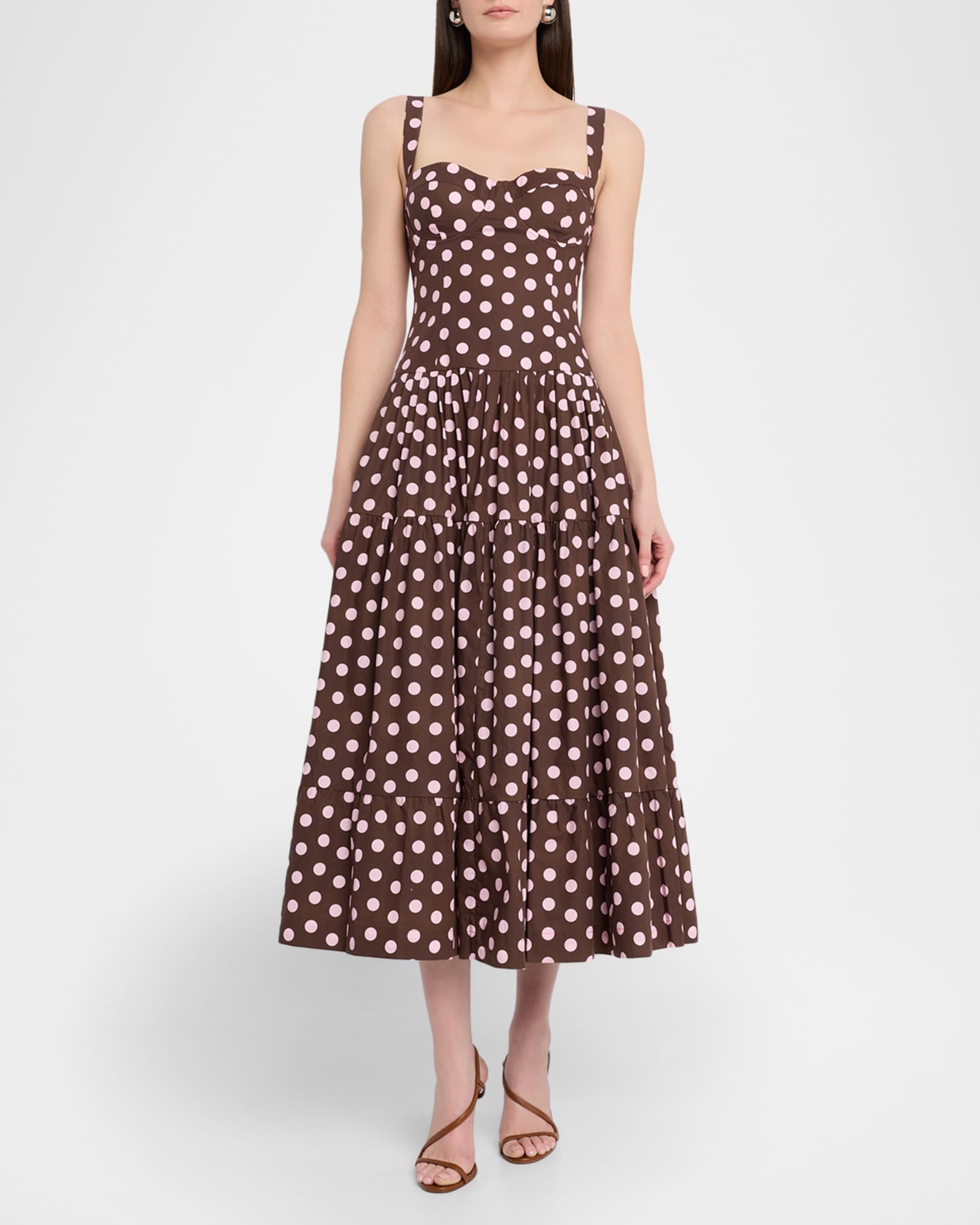 cara cara calypso sweetheart bustier floral linen midi dress Cara Cara Santiago Bustier Tiered Floral Poplin Midi Dress