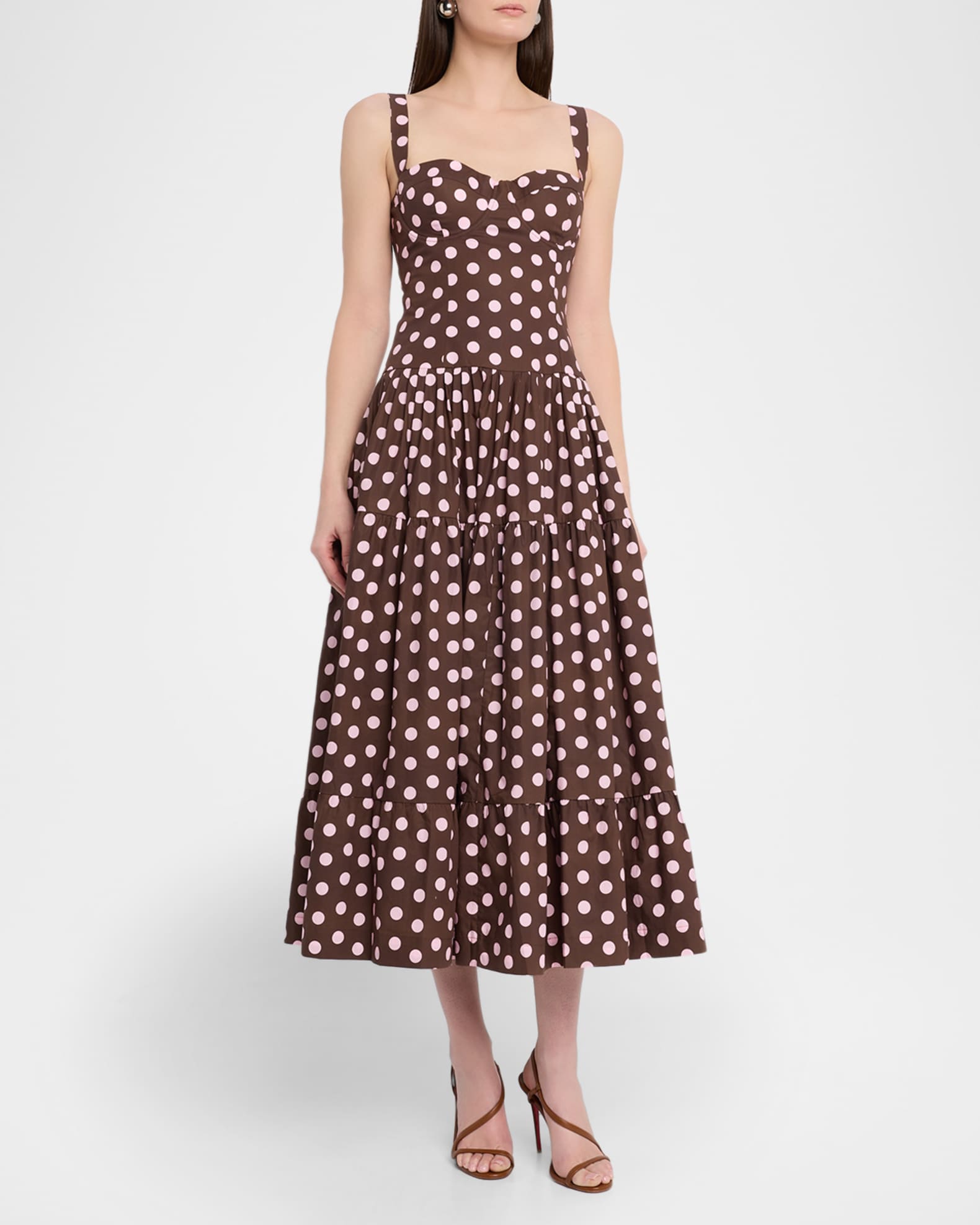 Cara Cara Santiago Bustier Tiered Floral Poplin Midi Dress | Neiman Marcus