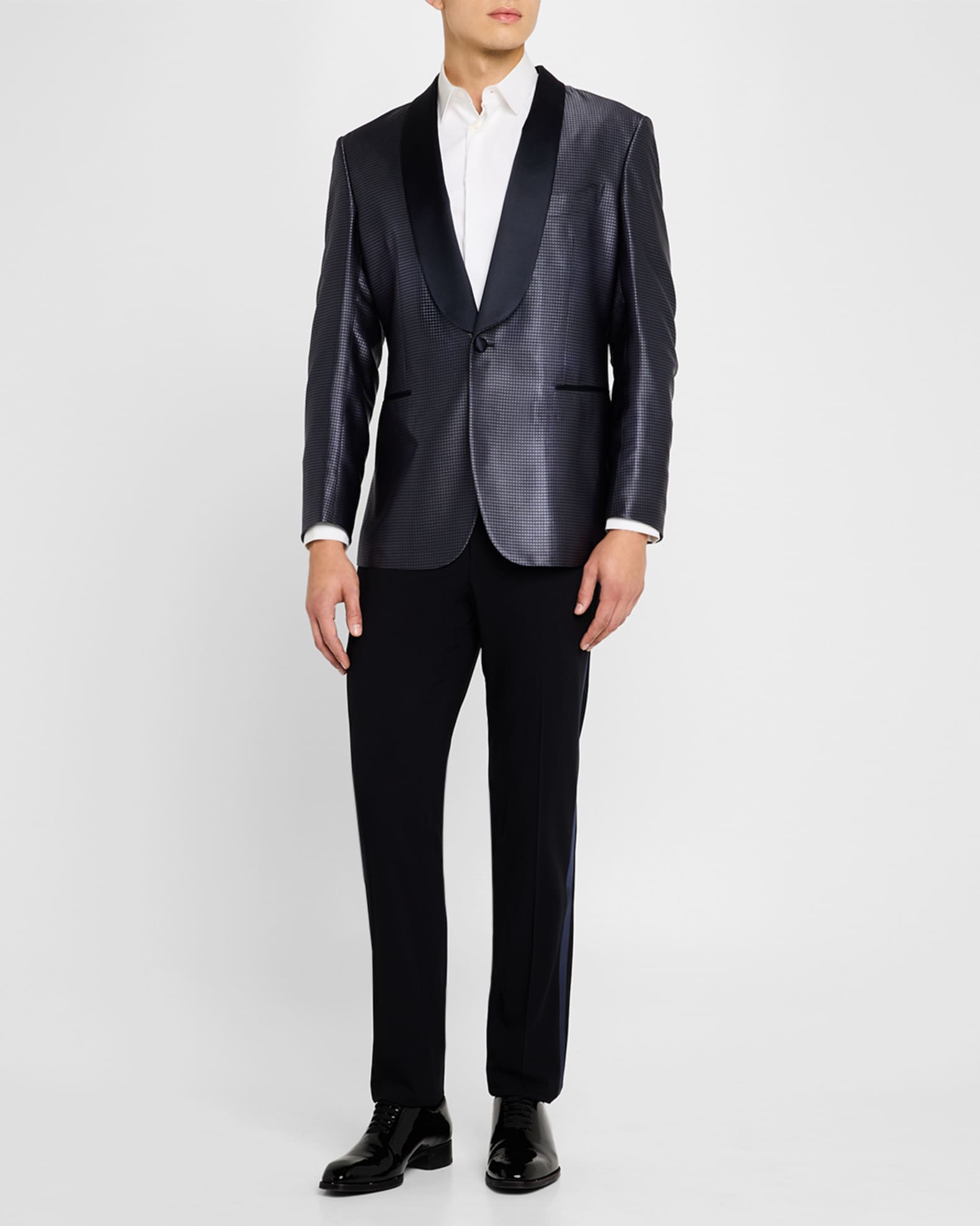 Stefano Ricci Men s Silk Check Shawl lapel Dinner Jacket Grey Men s 43R Formalwear Tuxedos Suits Tuxedo Dinner Jackets