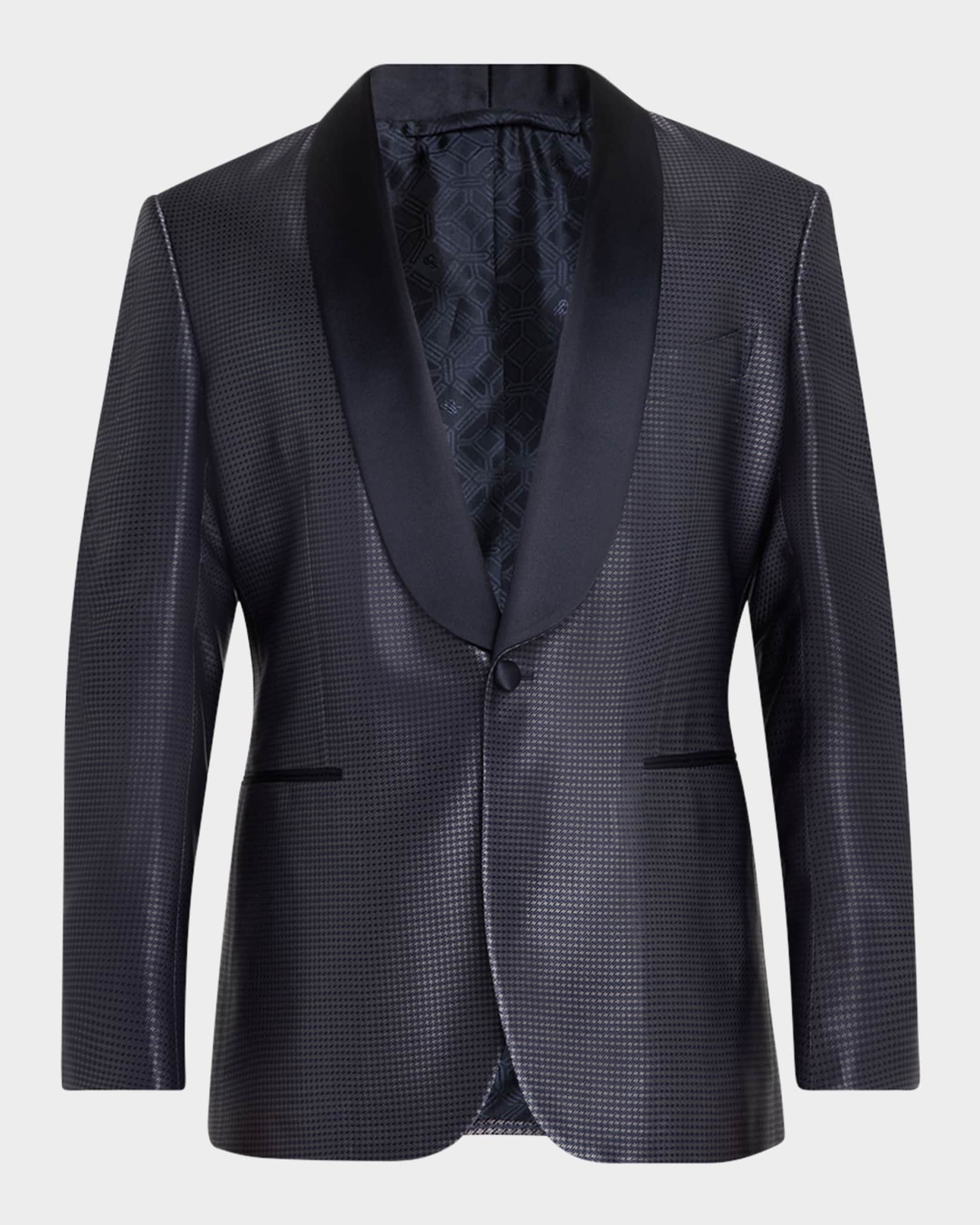 Men's Silk Check Shawl-Lapel Dinner Jacket 0