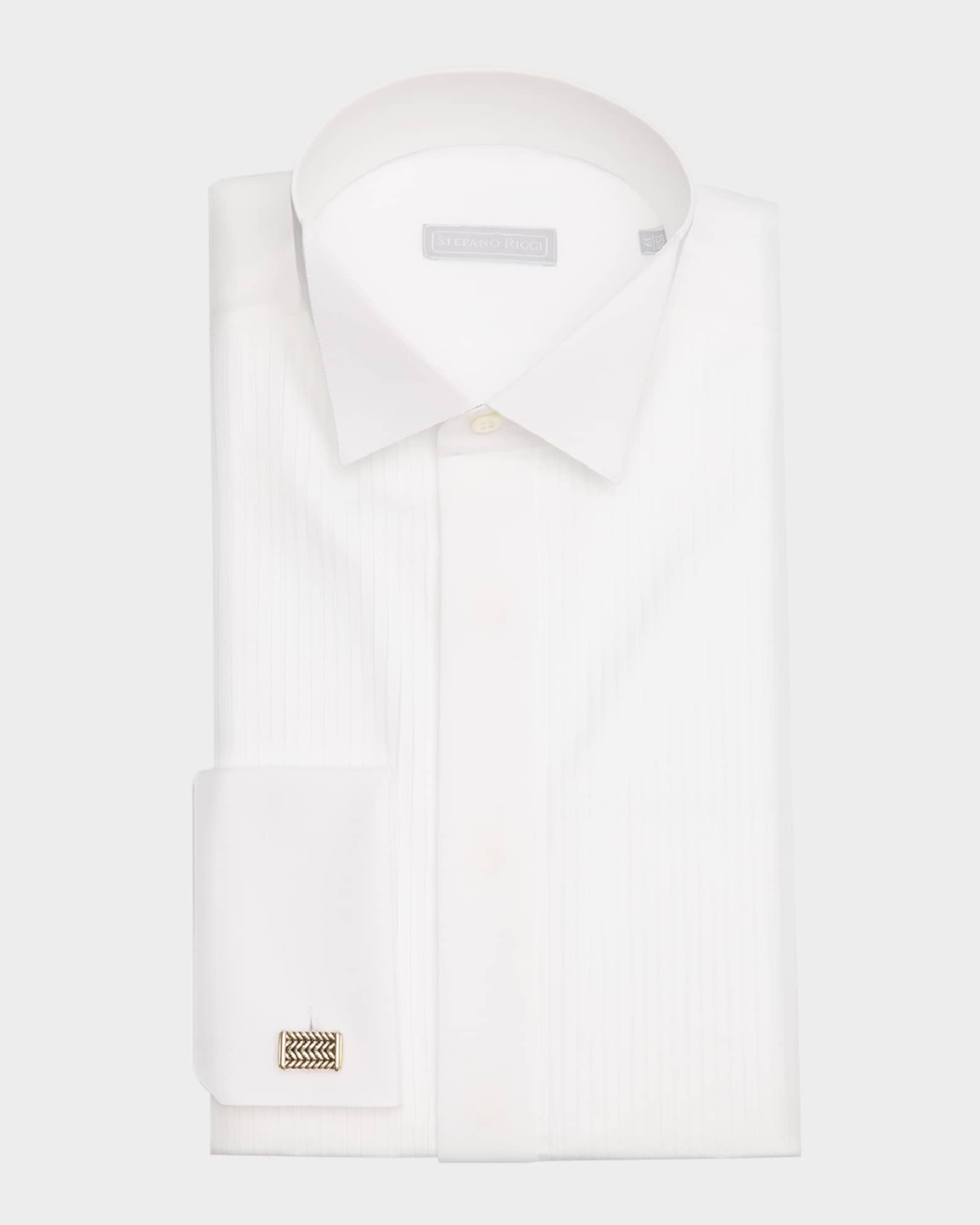 Men's French-Cuff Pleated Bib Dress Shirt 0