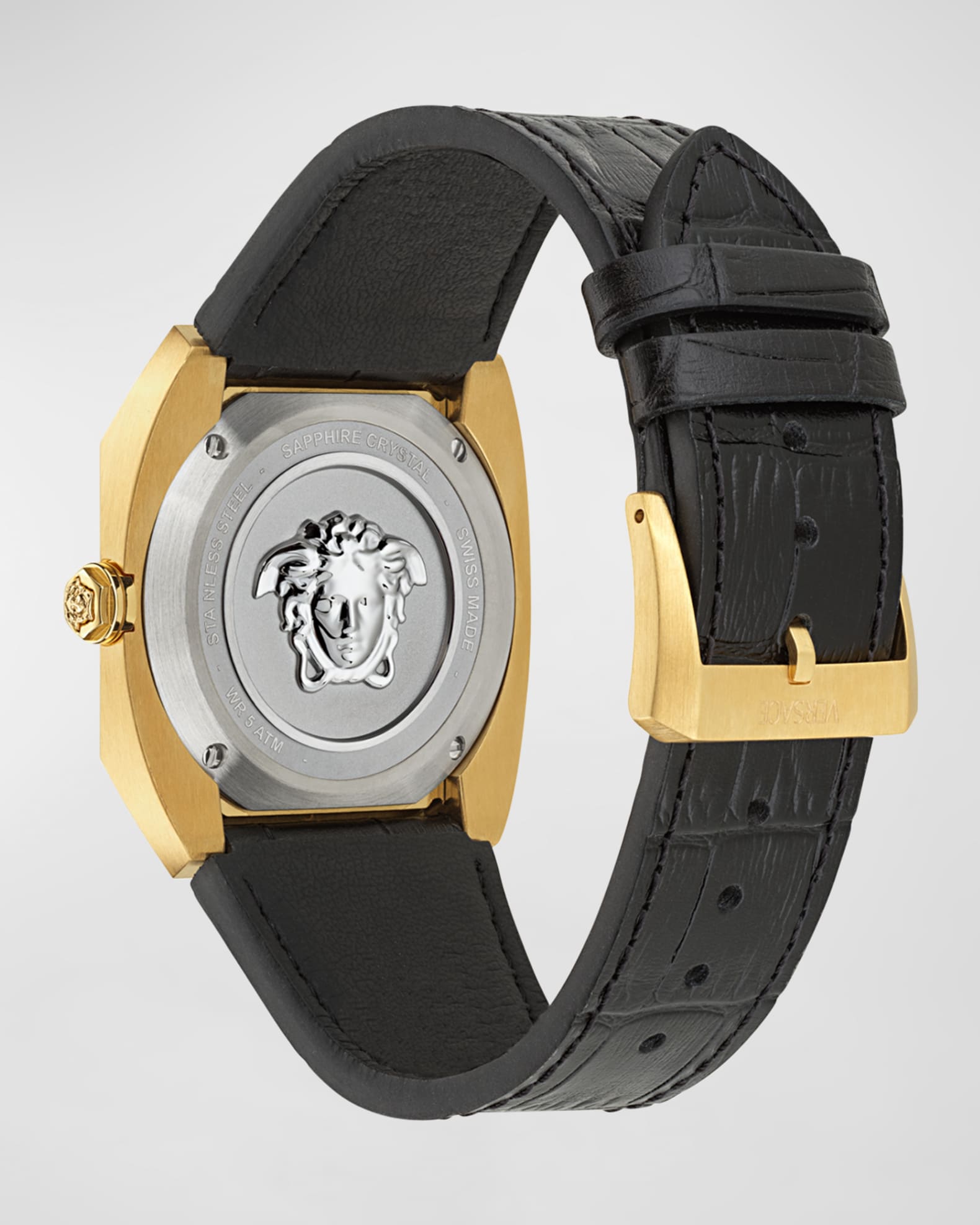Versace Men s Antares IP Yellow Gold Leather Strap Watch 44x41.5mm Neiman Marcus