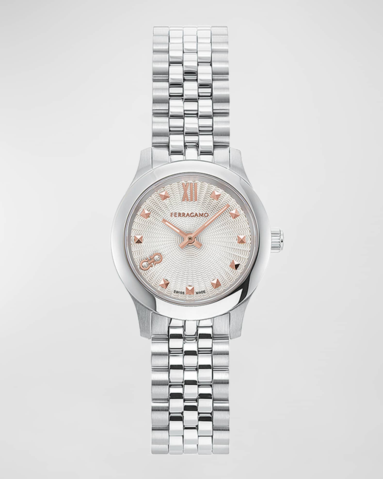25mm Ferragamo Duo Mini Watch with Silver Dial Stainless Steel