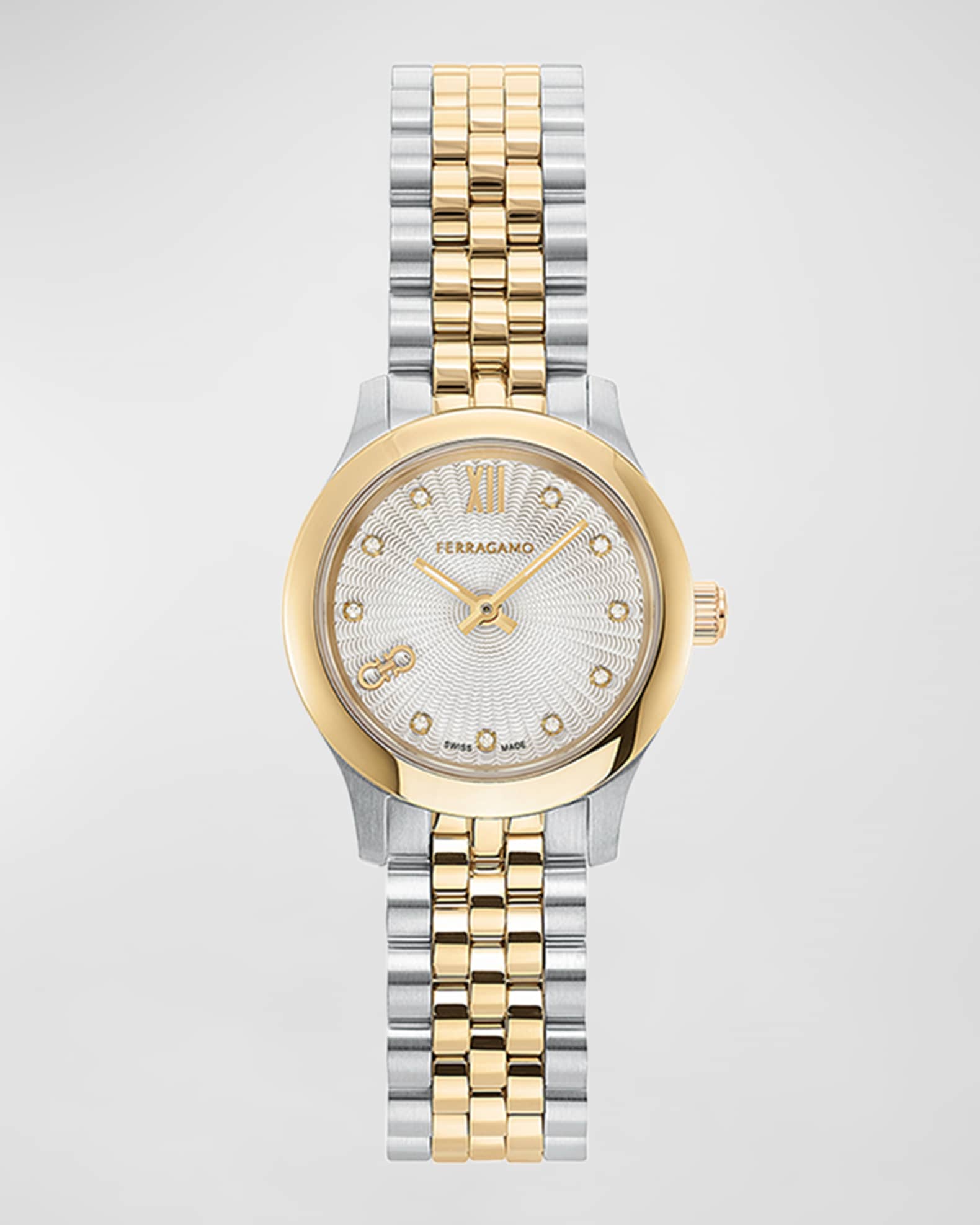 Ferragamo 25mm Ferragamo Duo Mini Watch with Silver Dial Two Tone Neiman Marcus