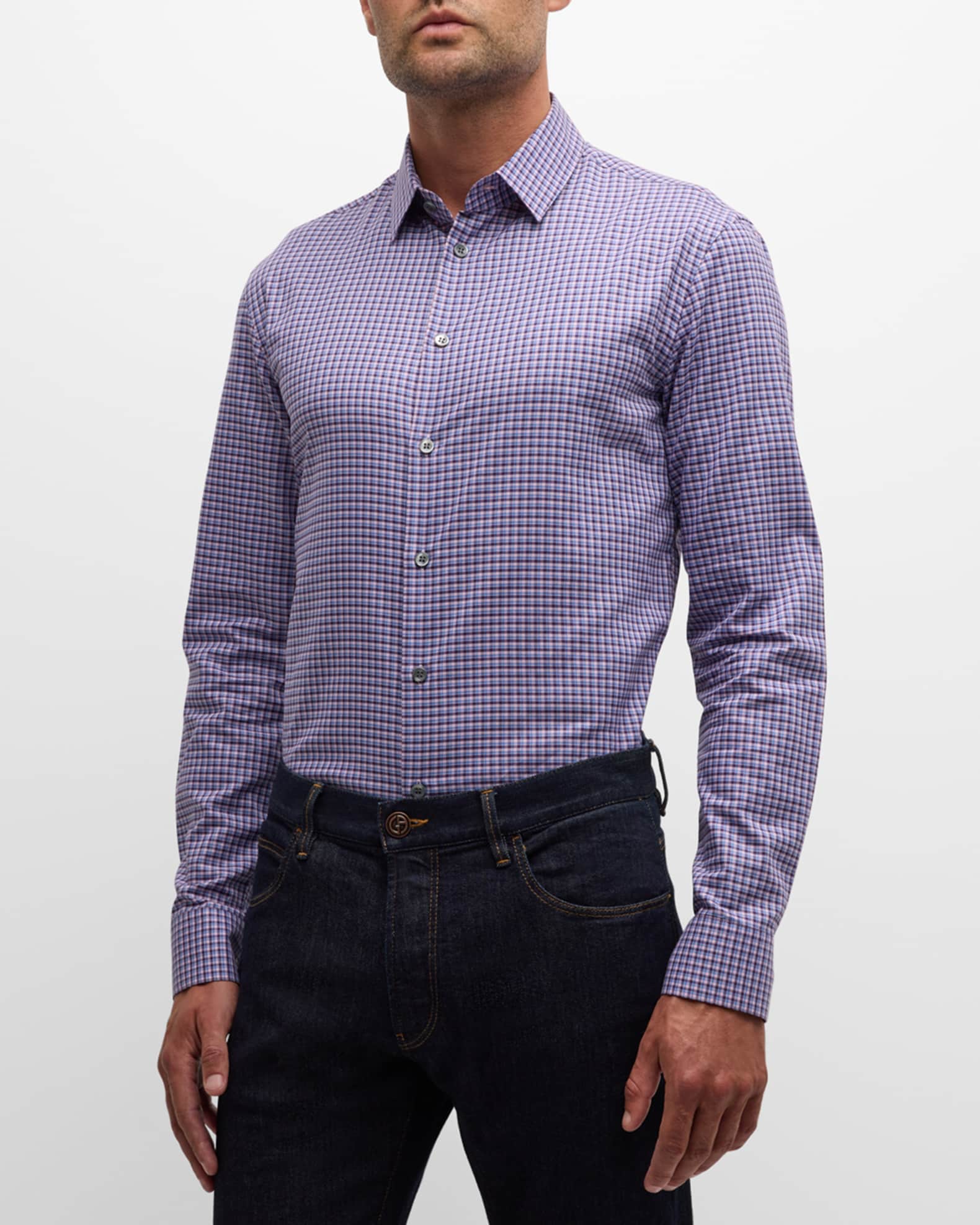 初売り Giorgio Armani Men's Plaid Sport Shirt | Neiman Marcus トップス