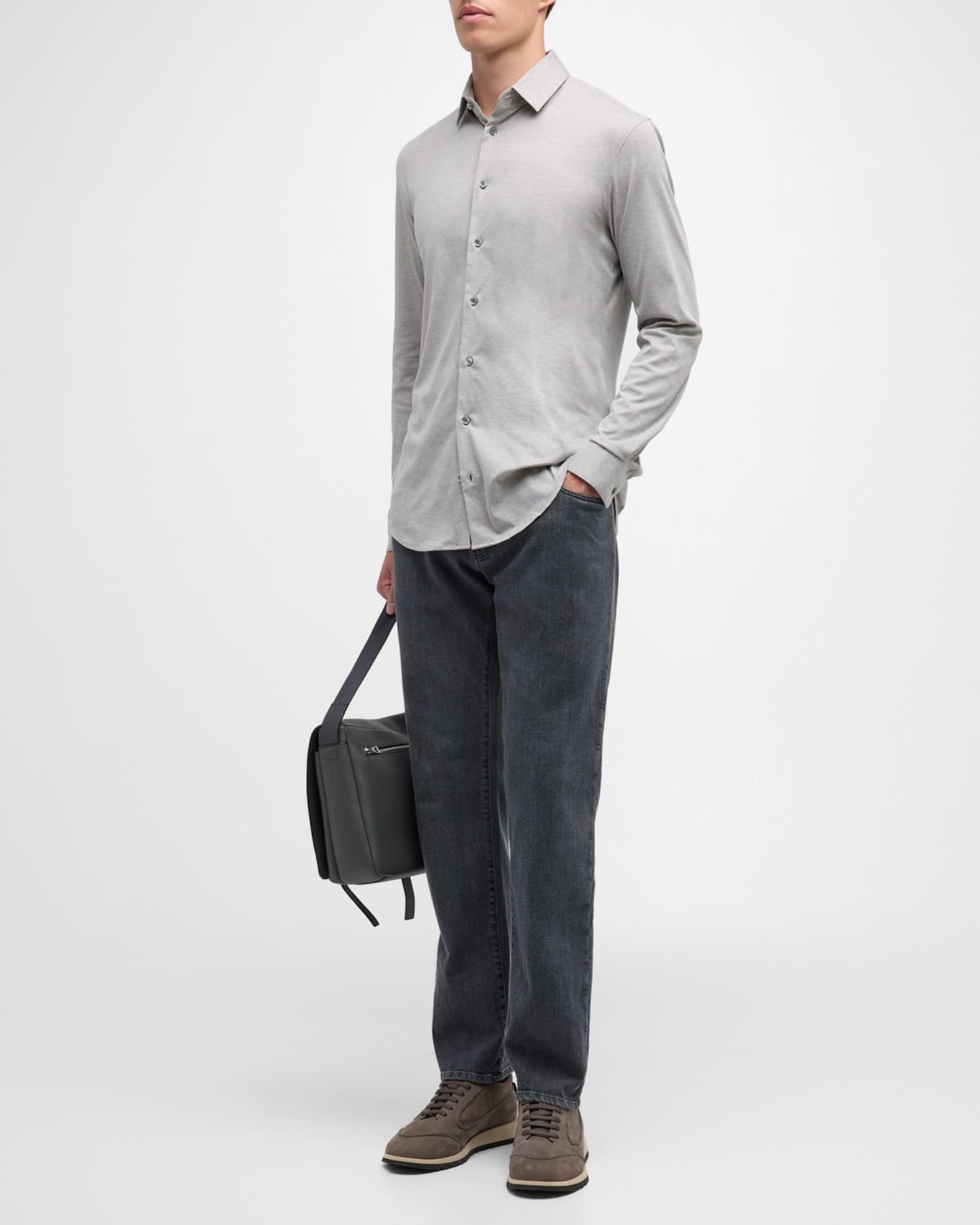 Giorgio Armani Men's Solid Cotton Stretch Sport Shirt