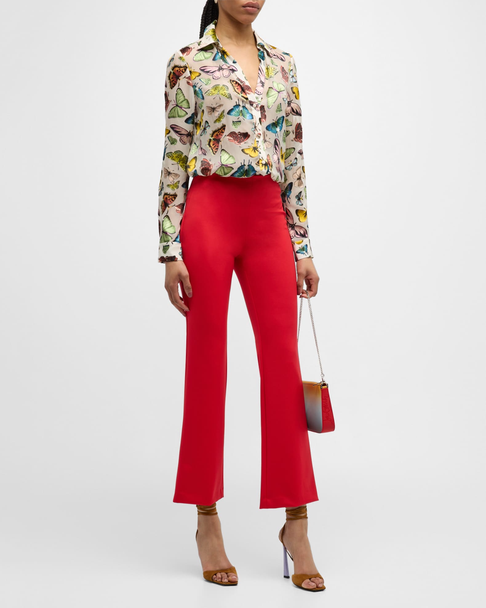 Alice + Olivia Samara High Rise Pleated Pants in Painted Stripe/Emerald