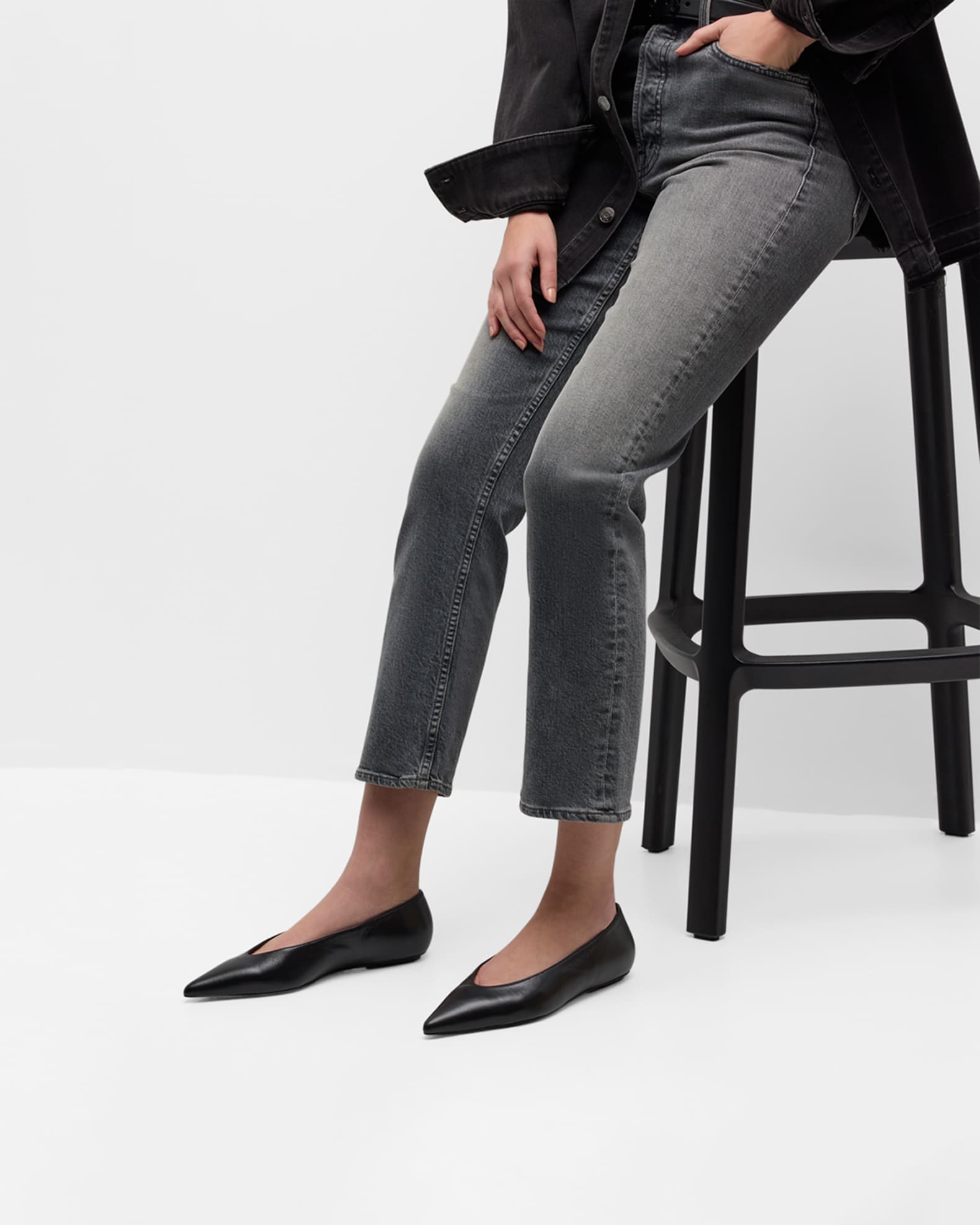 Lina Leather Point-Toe Ballerina Flats