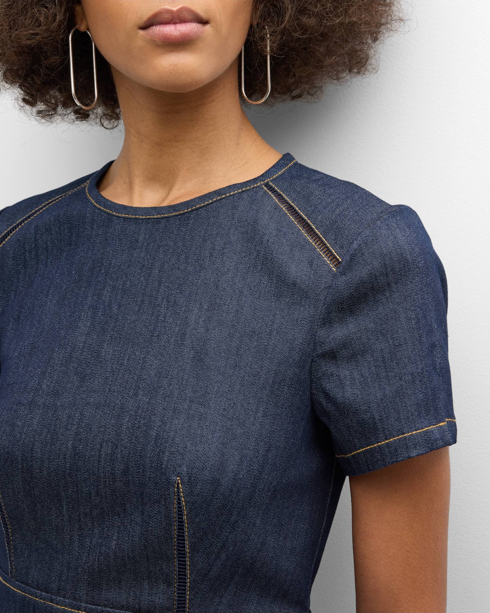 GIANA ドレス Cinq a Sept Giana Topstitched Denim Mini Shift Dress