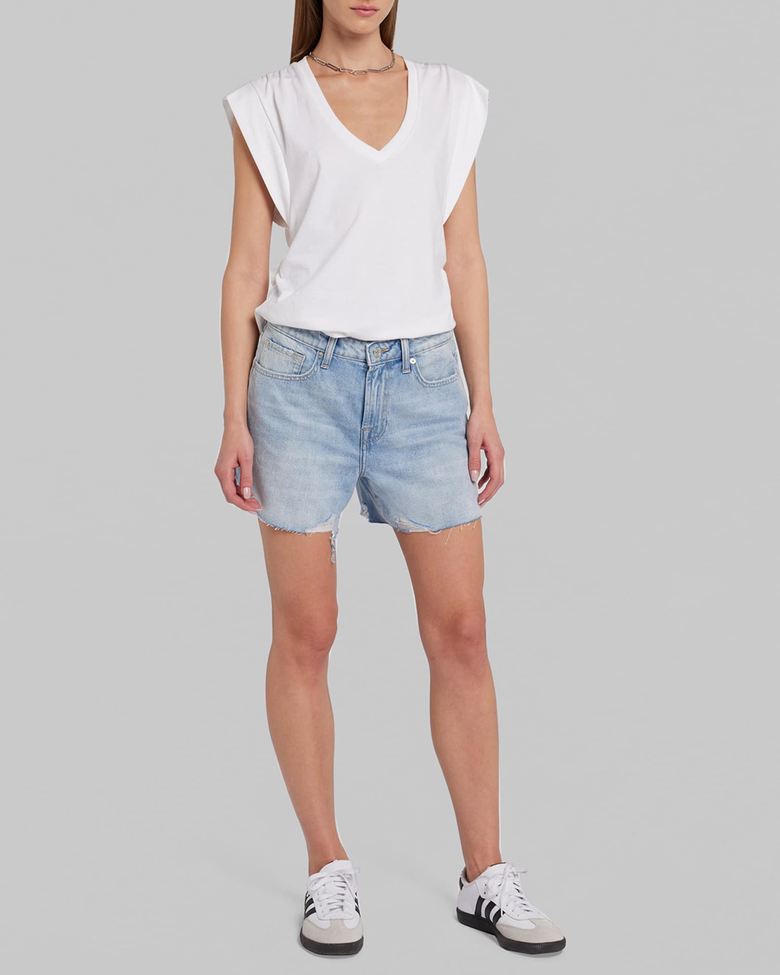 7 for all mankind Monroe Long Denim Shorts | Neiman Marcus