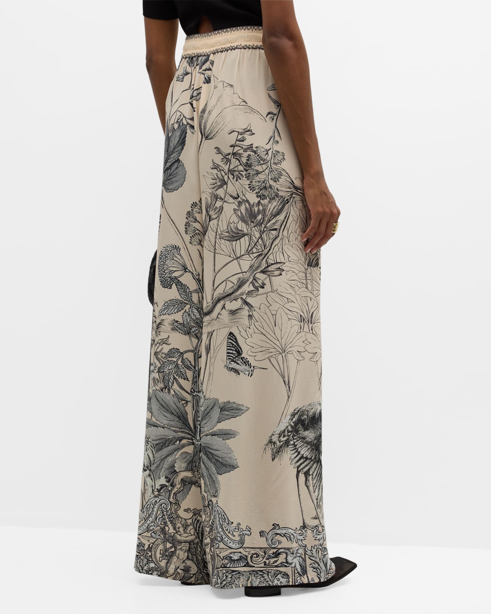 Lillian Silk Wide-Leg Pant Grey Multi Watercolor Butterfly