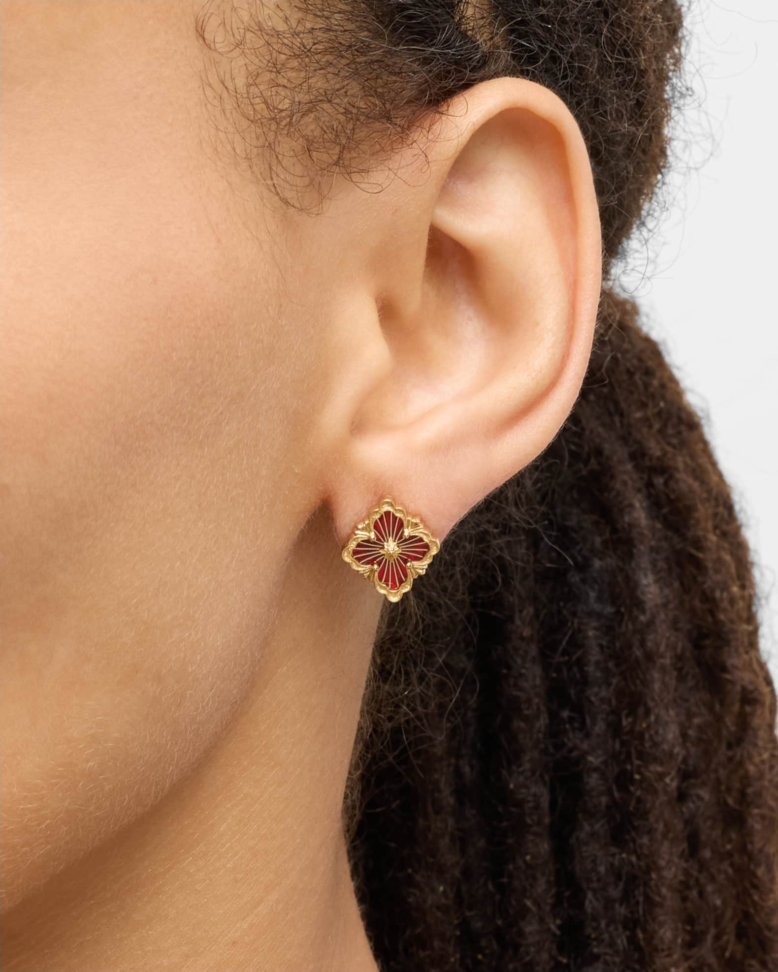 Buccellati Opera Tulle Button Earrings with Red Enamel Small Neiman Marcus