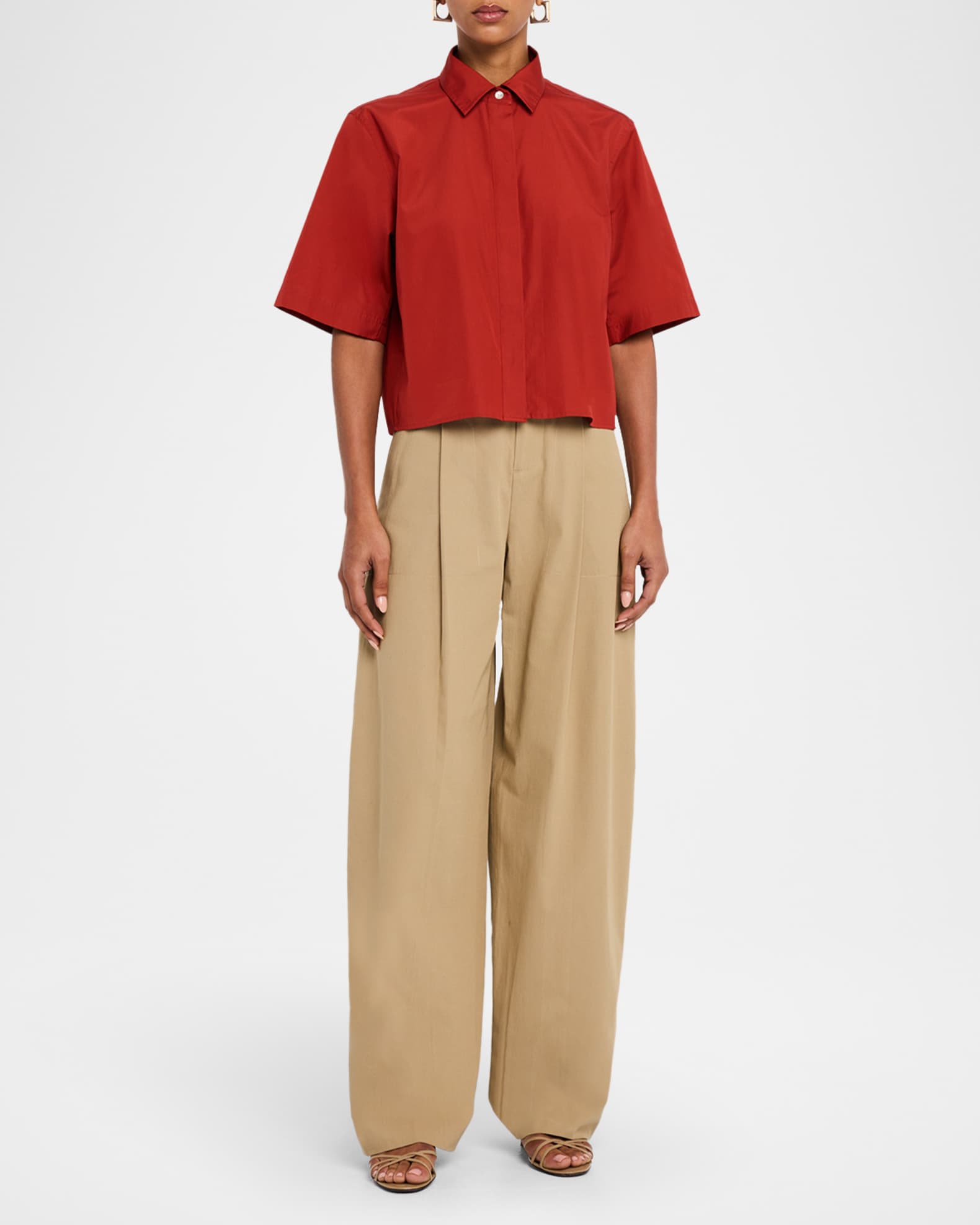 Short-Sleeve Cropped Cotton Shirt 1
