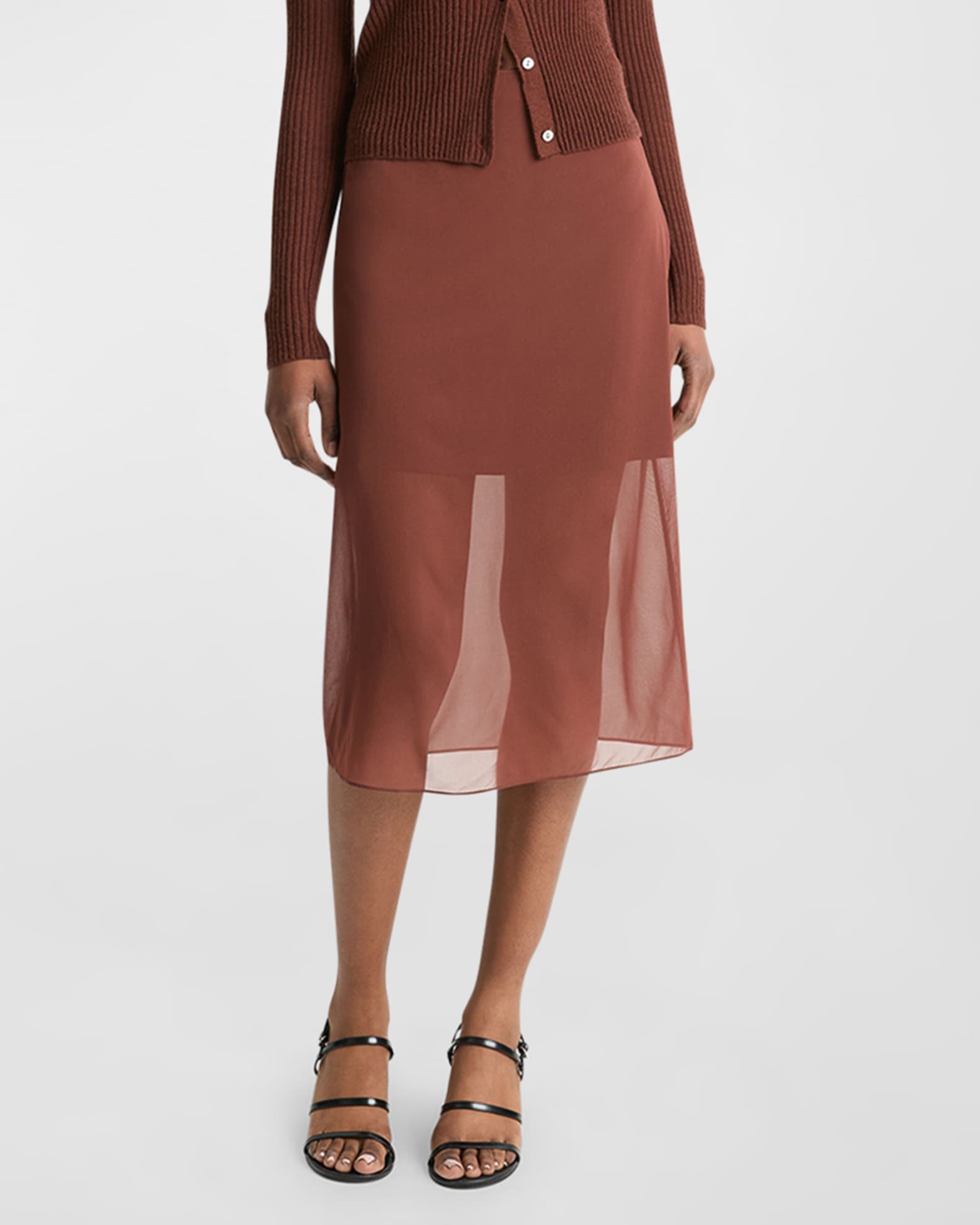 Sheer pencil skirt gold top