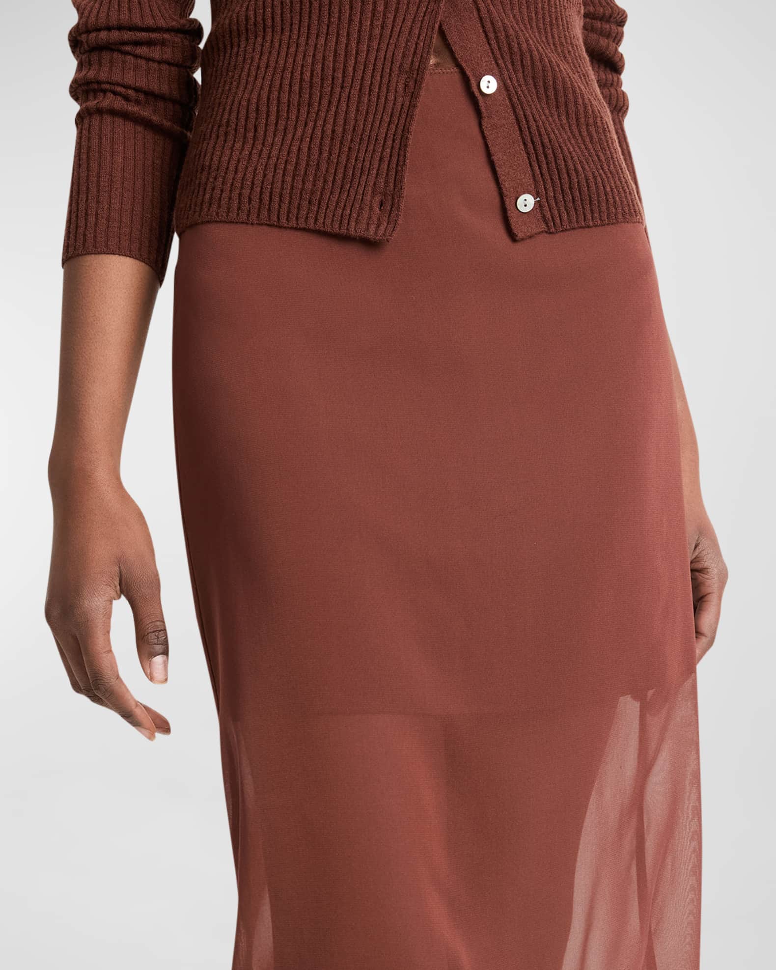 Sheer Chiffon Midi Pencil Skirt
