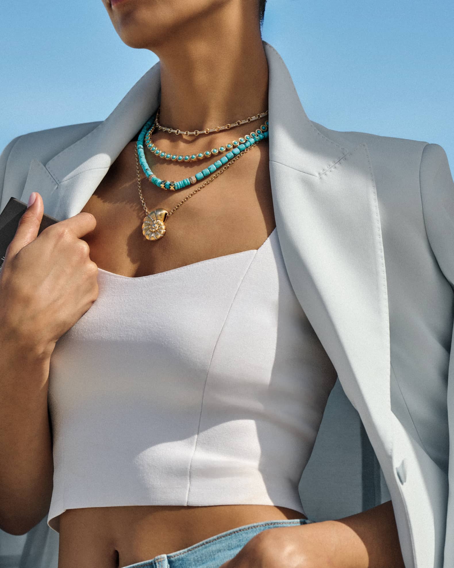 Round Rectangle Link Necklace with Diamonds 1