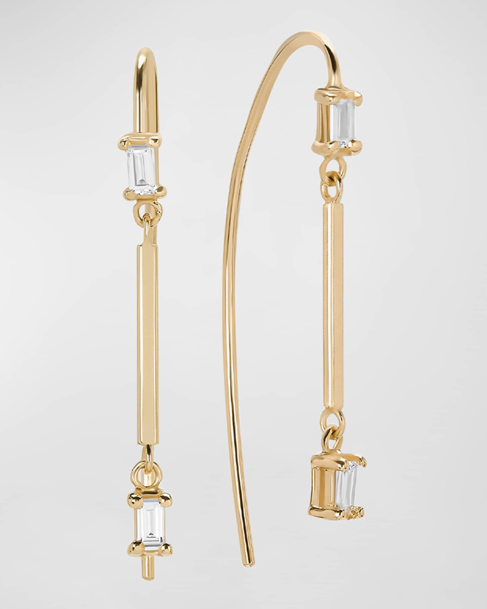 Double Baguette Solo Bar Dangle Hooked On Hoop Earrings 0