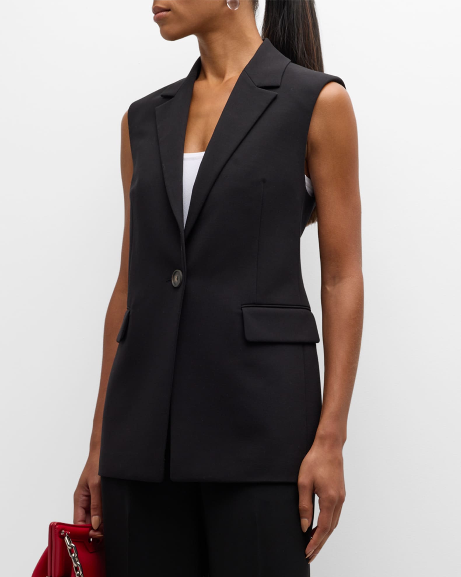 Sleeveless long blazer on sale