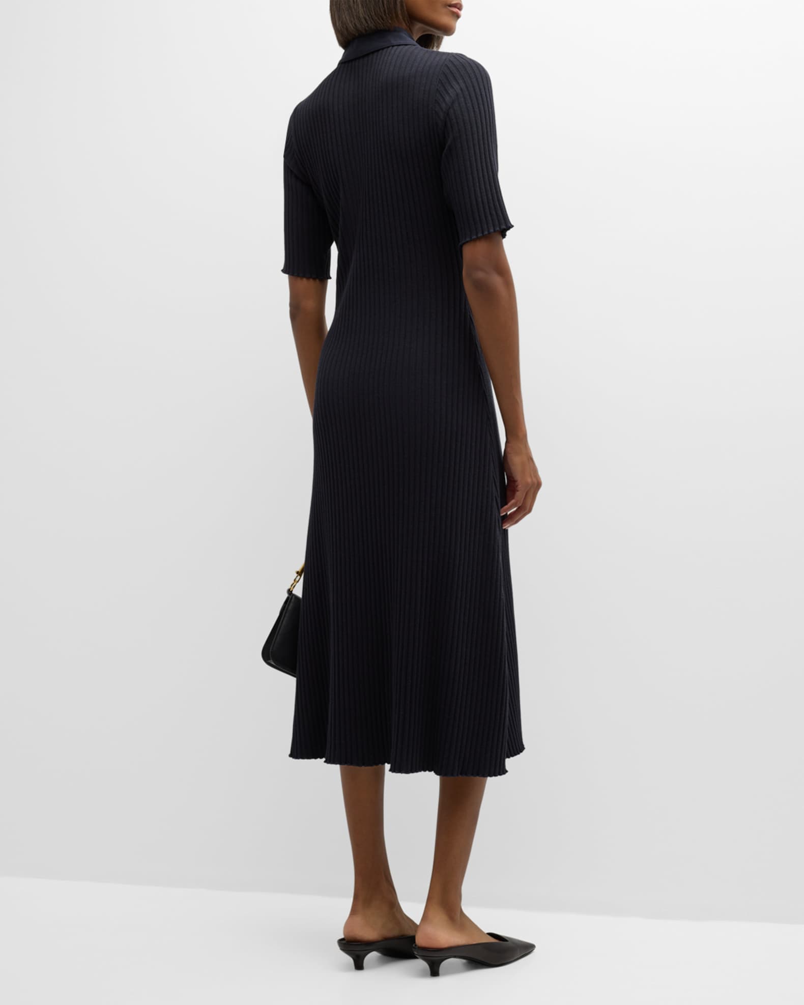 Vince Ribbed ElbowSleeve Polo Midi Dress Neiman Marcus