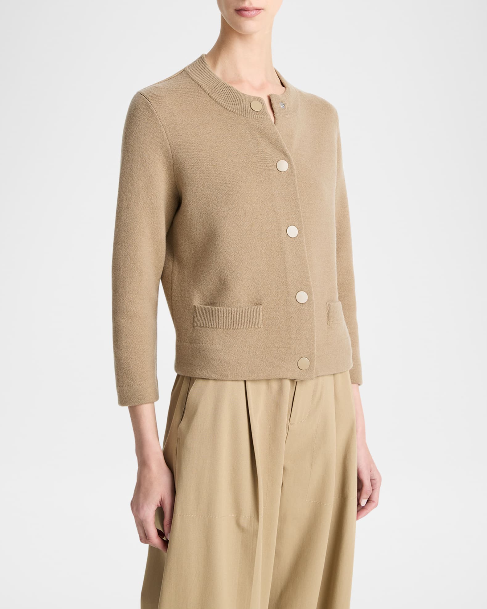 Wool and Cashmere Shrunken Snap Cardigan 1