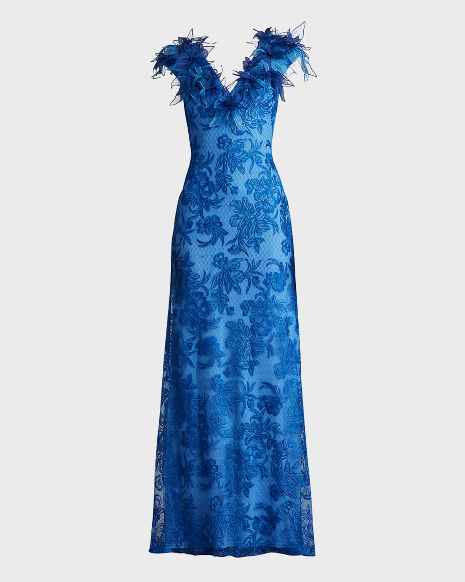 Tadashi Shoji A-Line Floral-Embroidered Applique Gown | Neiman Marcus