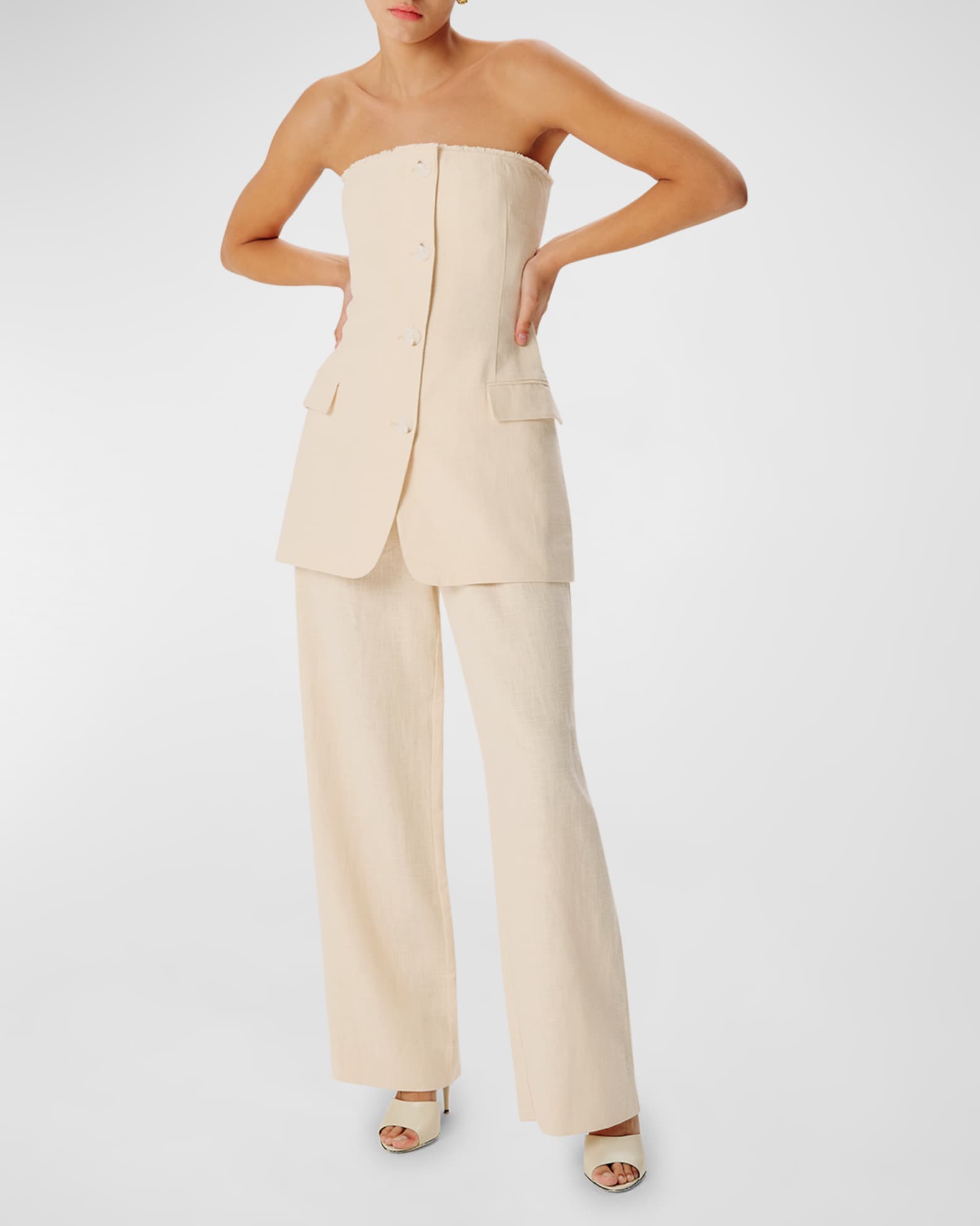 Spencer Strapless Crosshatch Linen Cotton Blazer 1