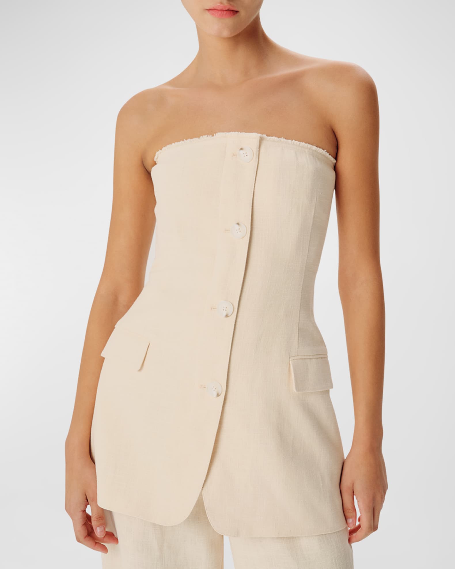 Spencer Strapless Crosshatch Linen Cotton Blazer 0