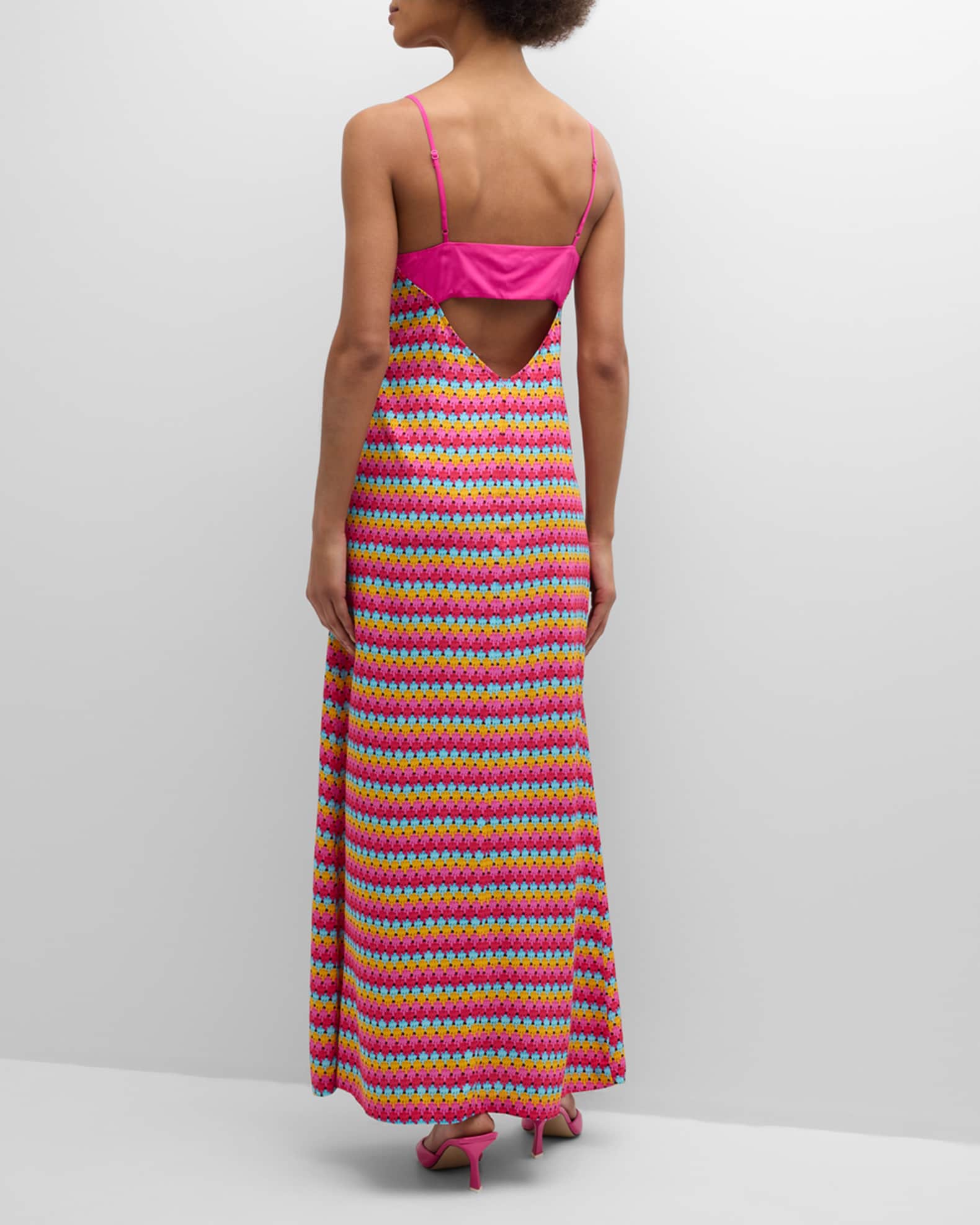 Terez Daiquiri Crochet Spaghetti-Strap Colorblock Midi Dress | Neiman Marcus