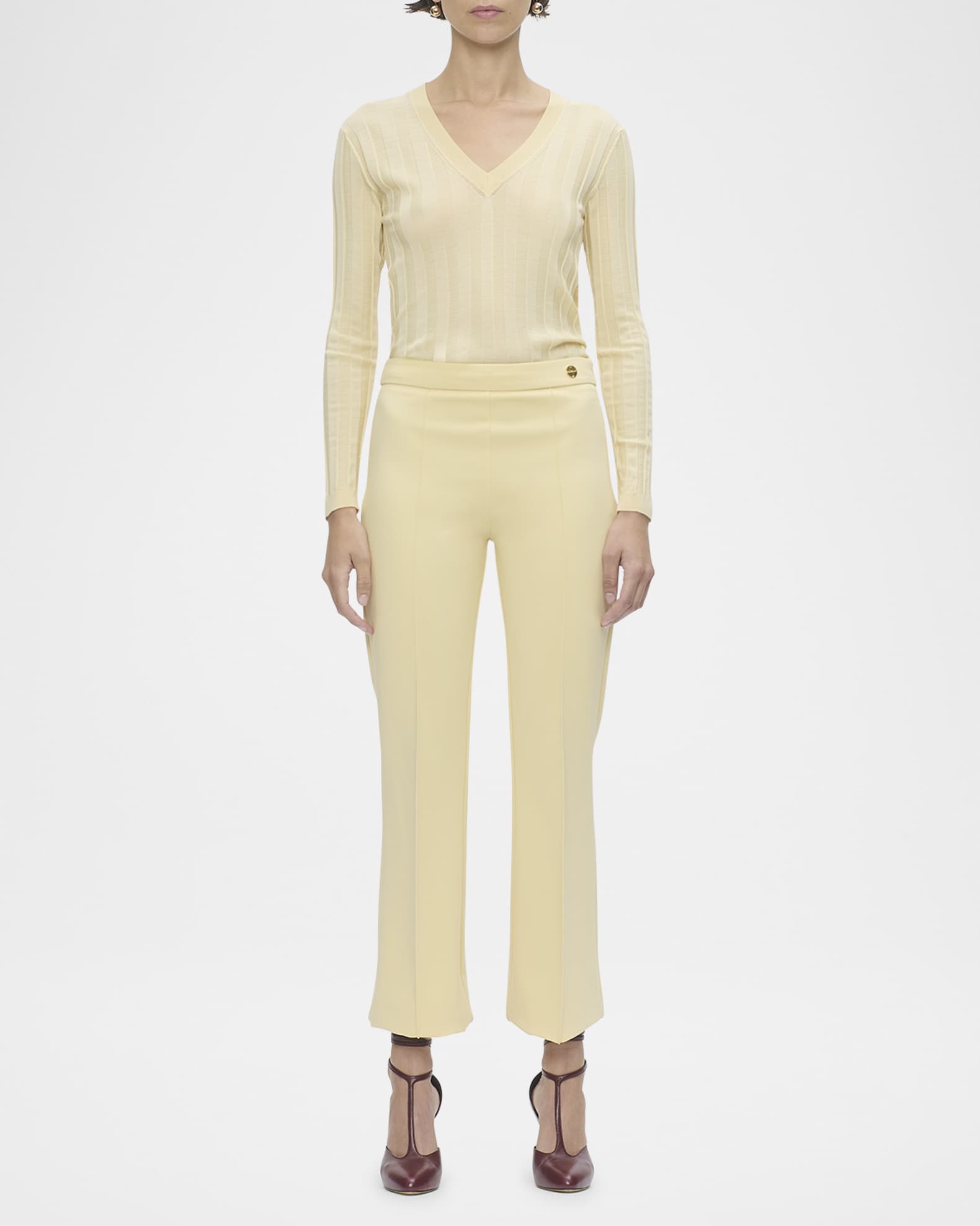 Lola Cropped Pintuck Flare-Leg Pants 1