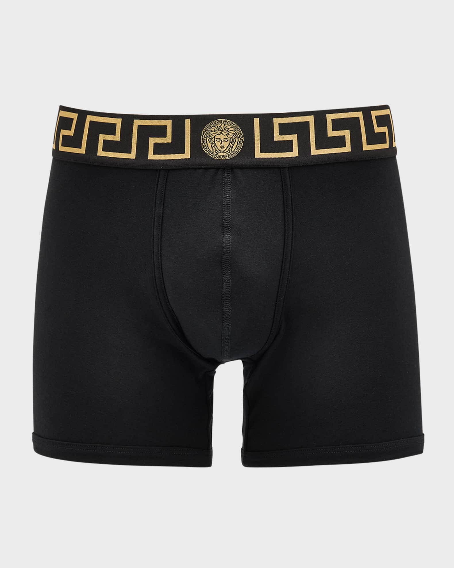 Versace Greek Key Jersey Boxer Briefs Black Gold