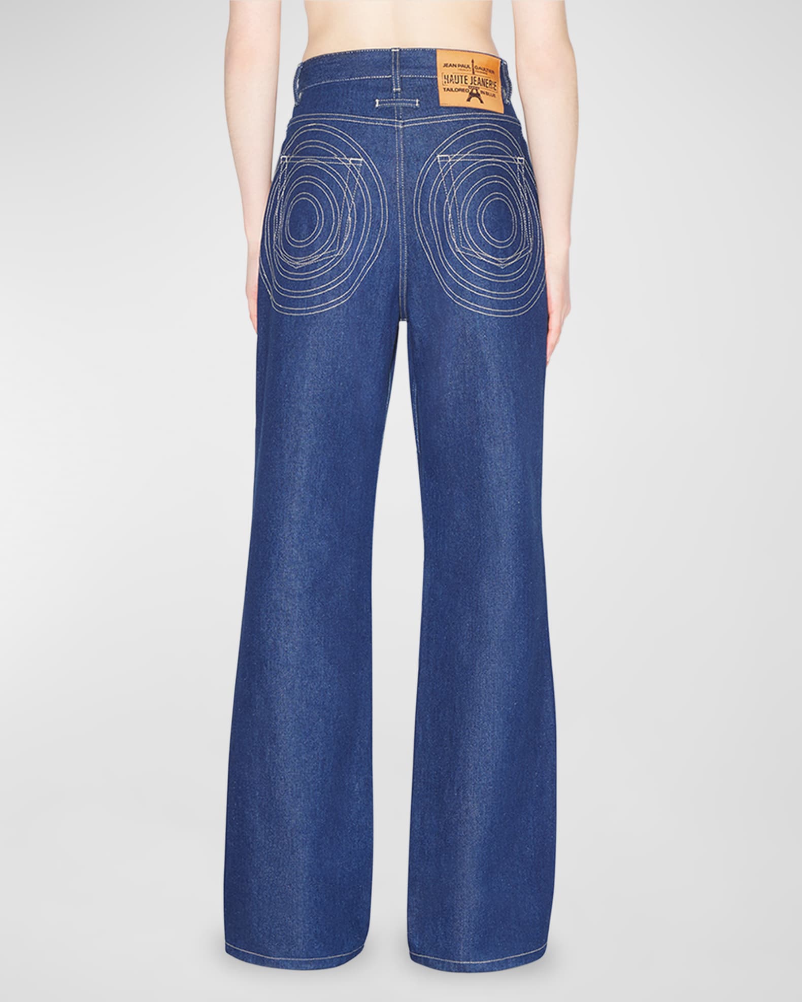 High-Rise Topstiched Wide-Leg Denim Pants