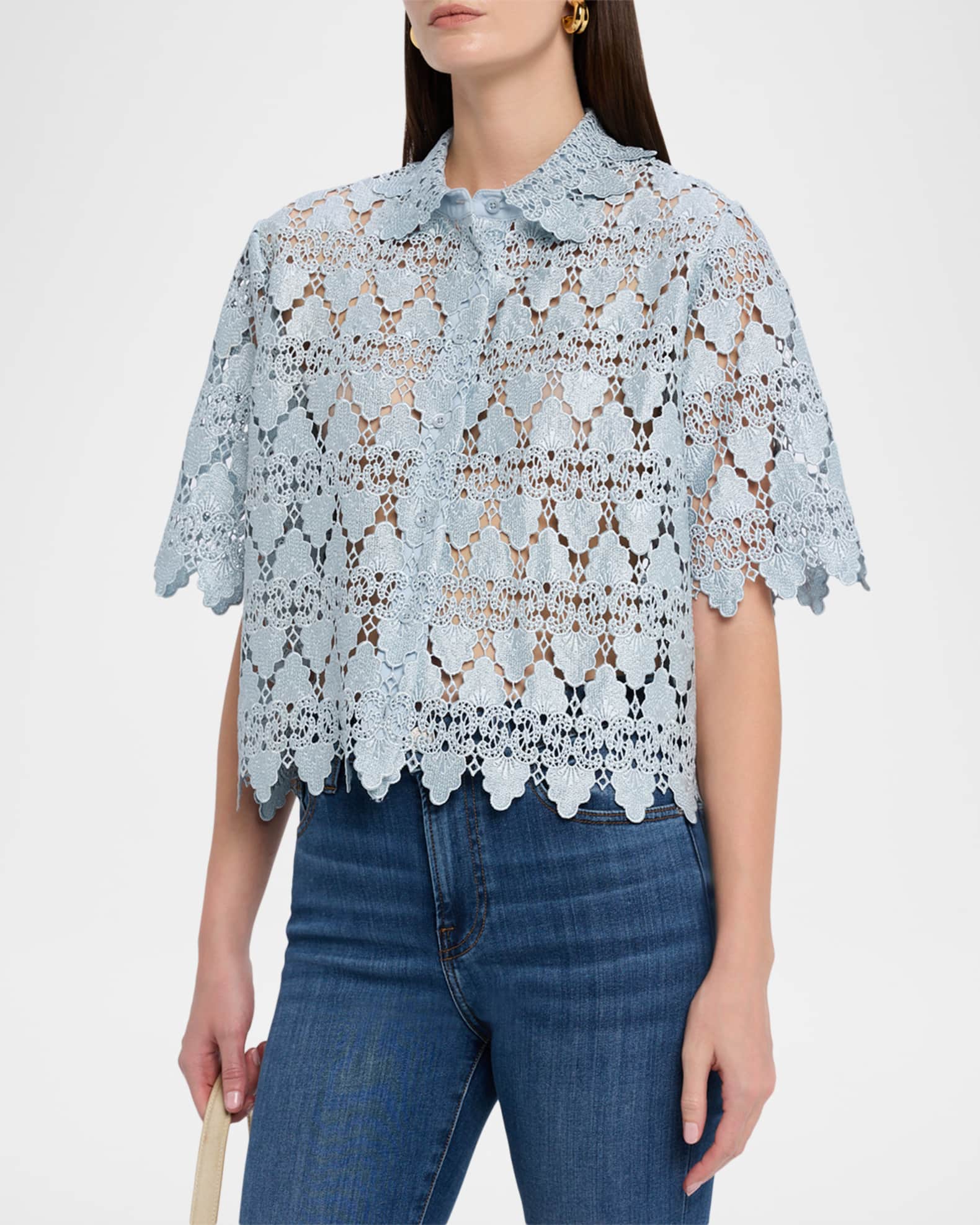 FRAME Lace Button-Front Shirt | Neiman Marcus