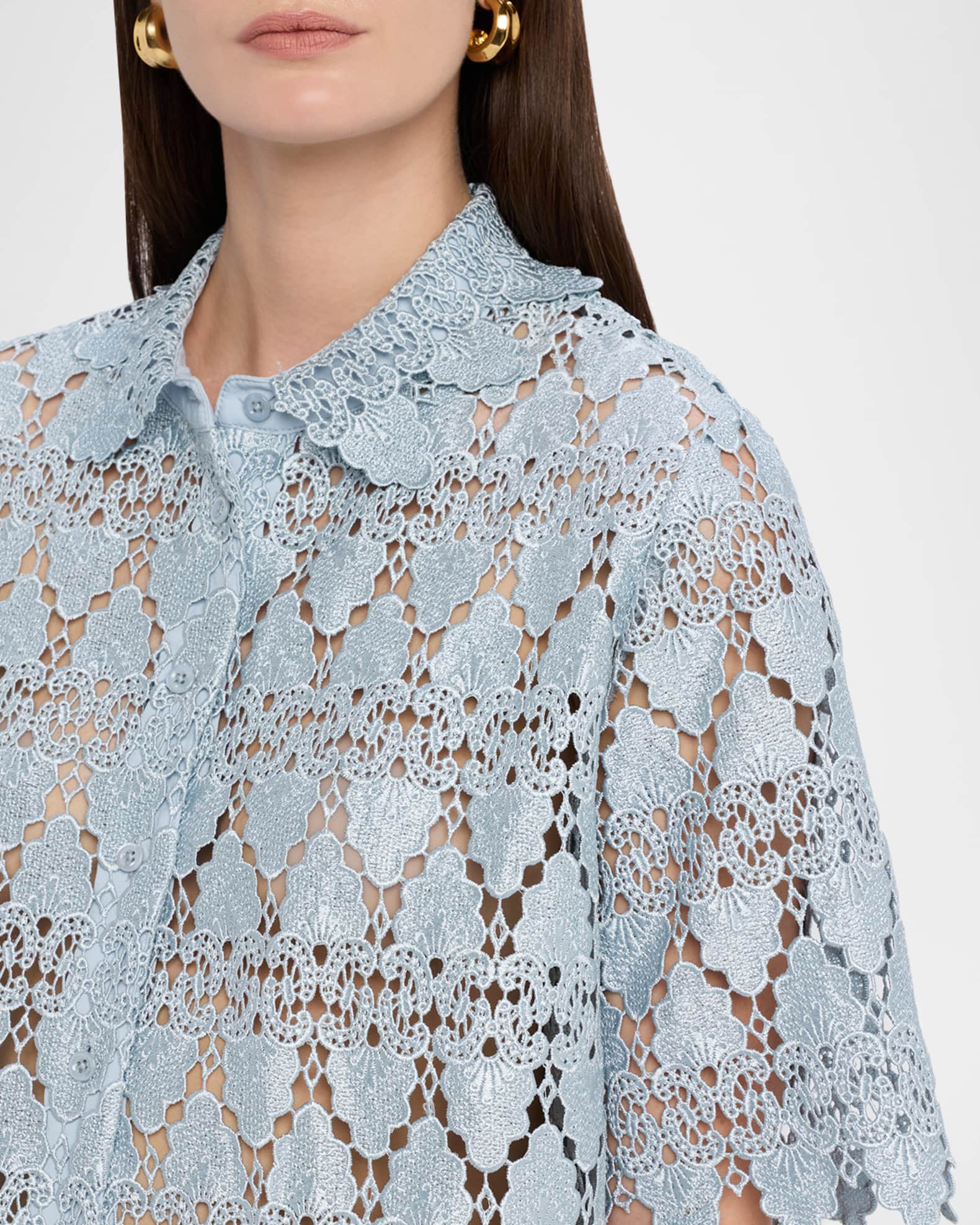 FRAME Lace Button-Front Shirt | Neiman Marcus