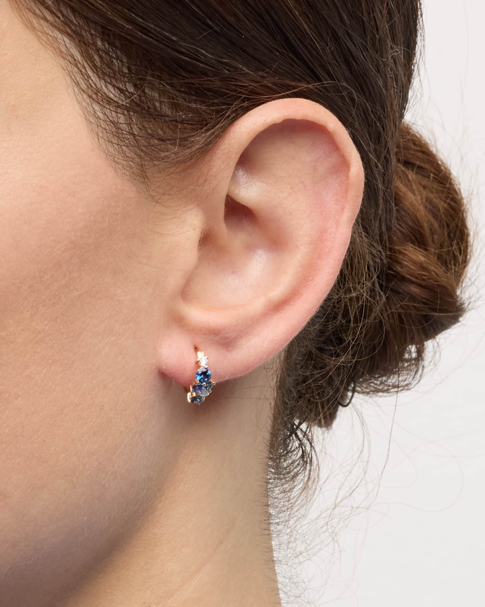 14k Gold Tri-Stone Cocktail Huggies 1
