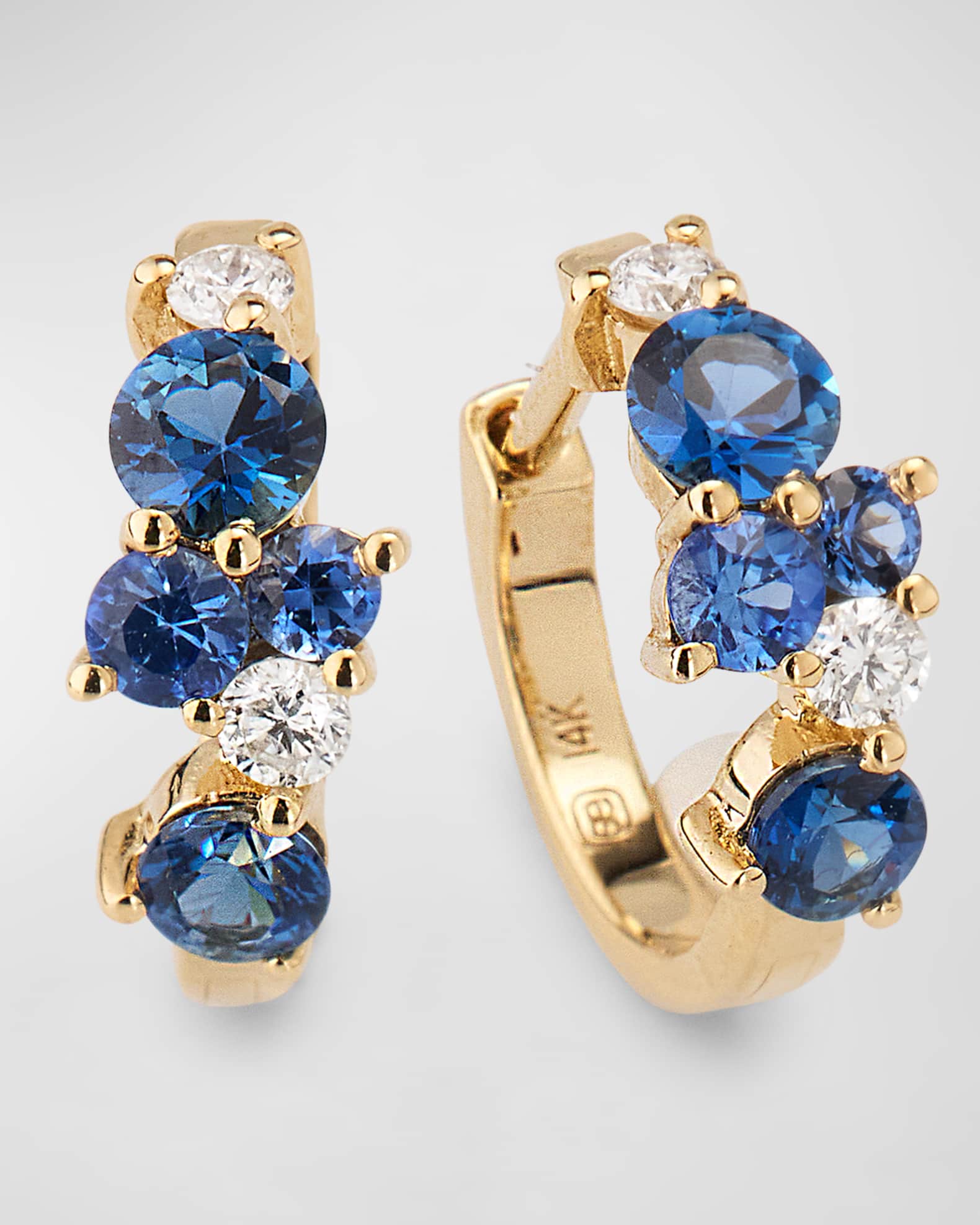 14k Gold Tri-Stone Cocktail Huggies 0