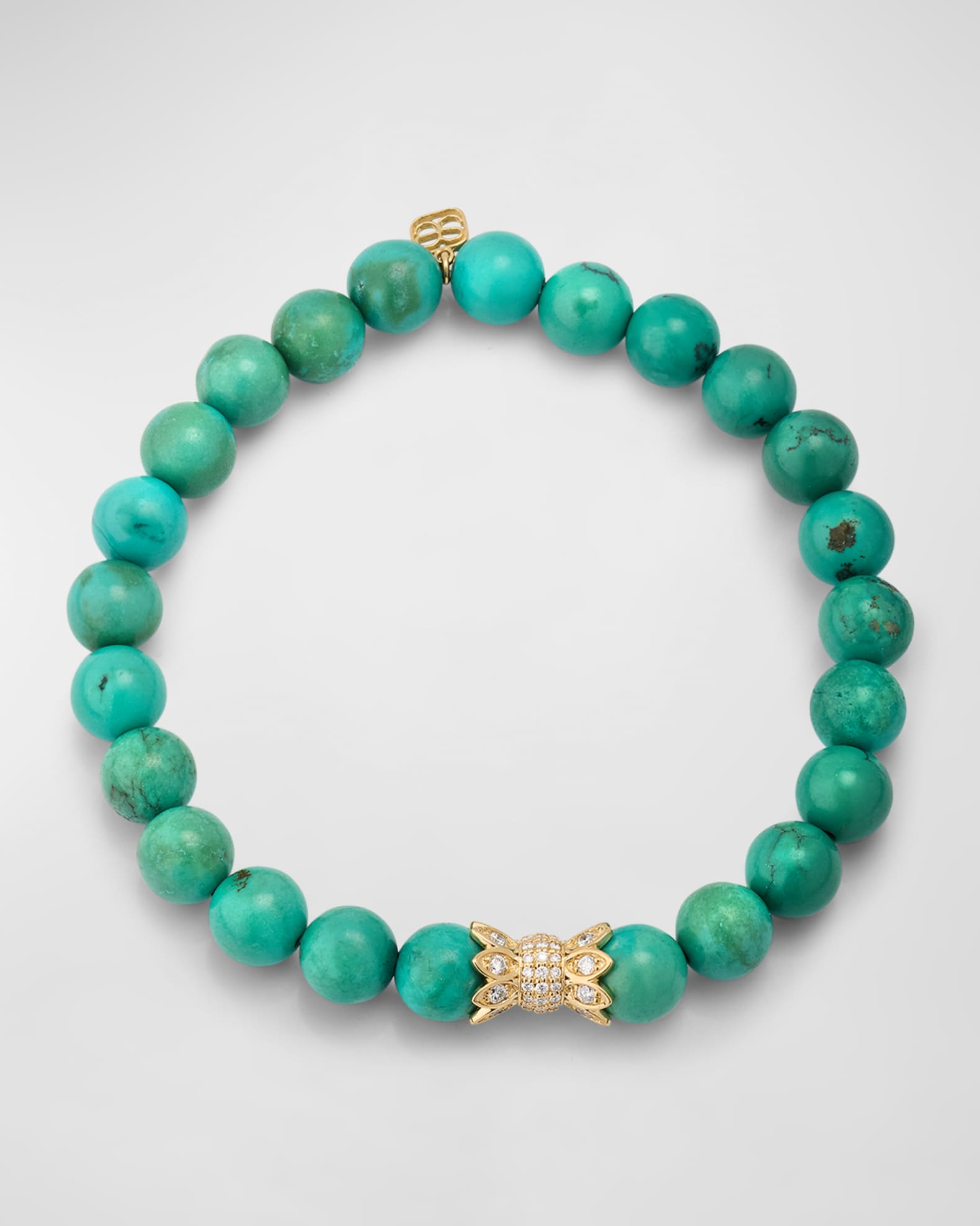 14K Yellow Gold Diamond Marquise Eye Candy Wrapper Bead on Green Turquoise Bracelet  0