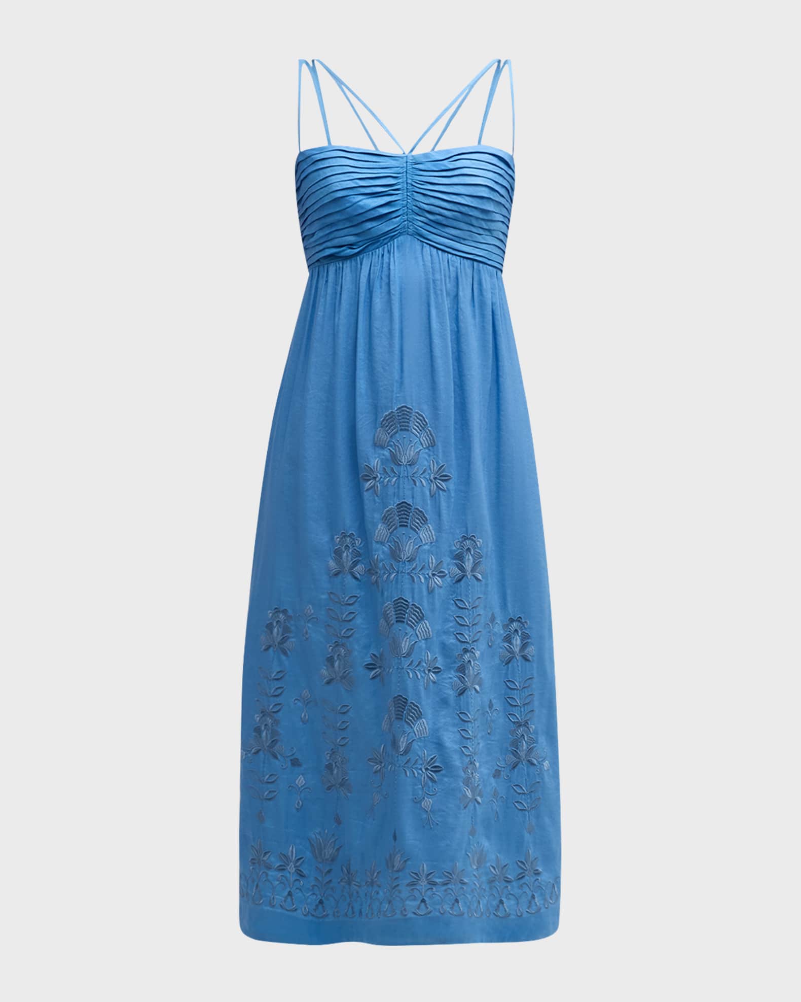 Kobi Halperin Ariella Pleated Floral-Embroidered Midi Dress | Neiman Marcus