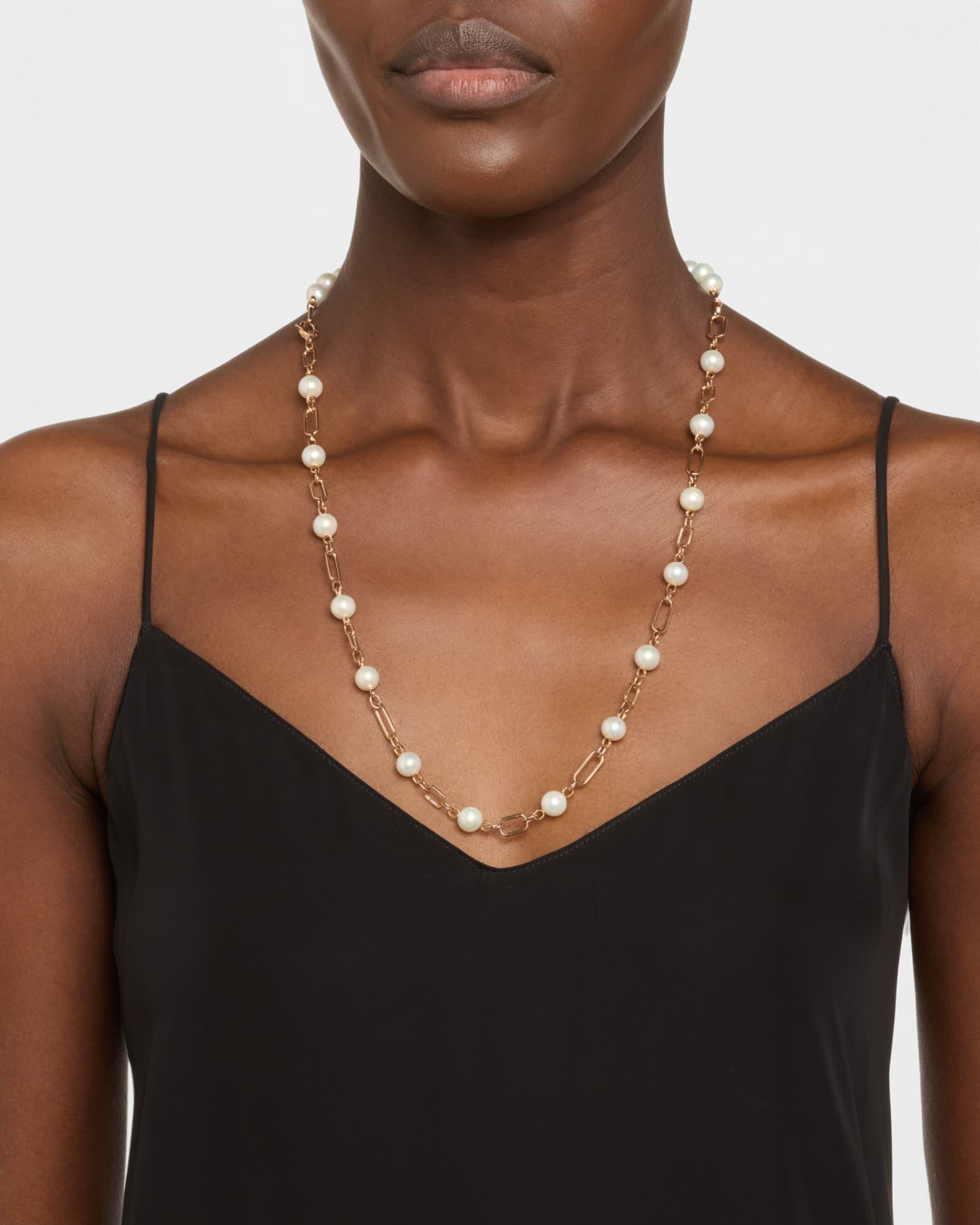 Aurum 18K Rose Gold Diamond and Freshwater Pearl Necklace, 25.5"L 1