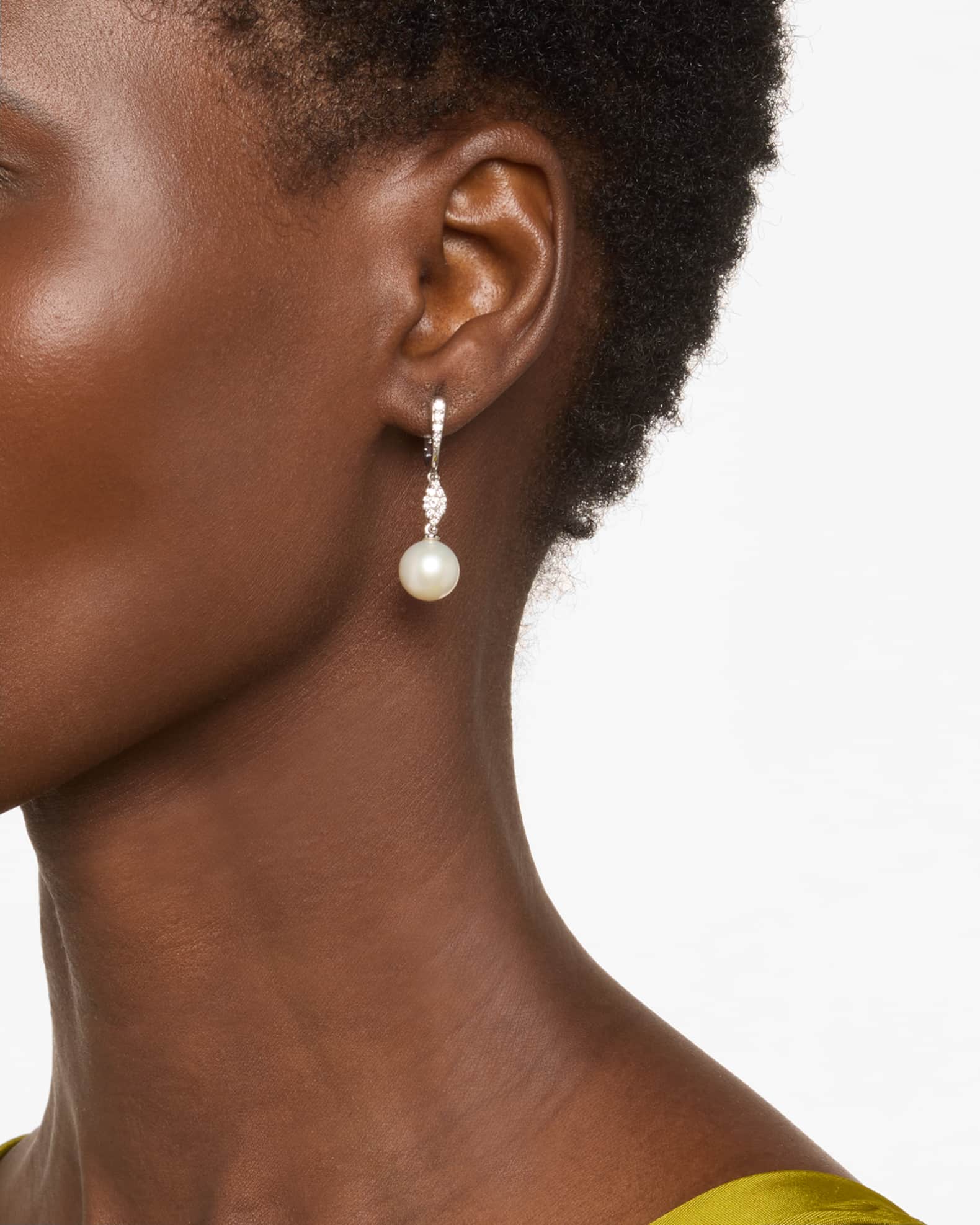 My Song 18K White Gold Diamond and Freshwater Pearl Earrings 1