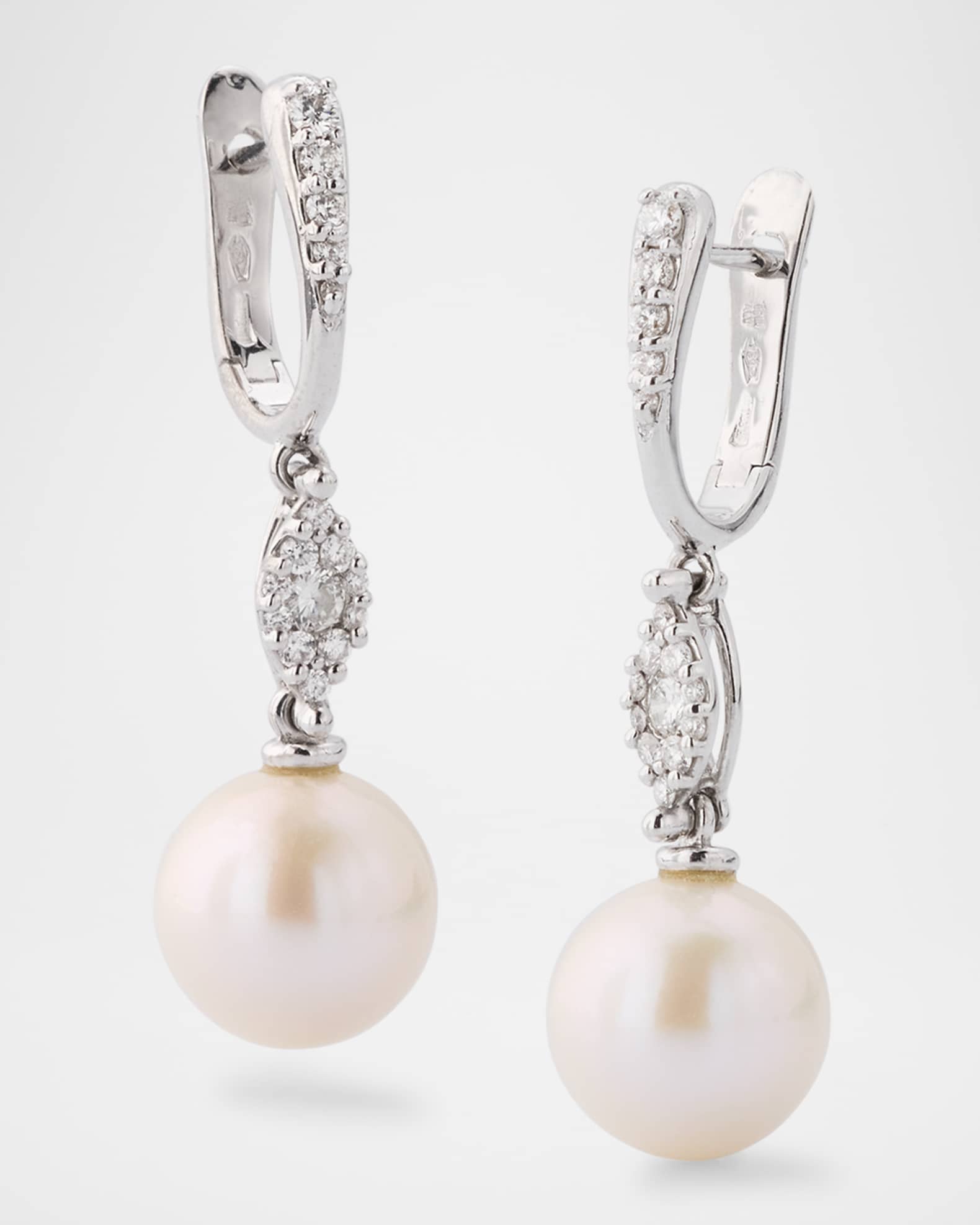 My Song 18K White Gold Diamond and Freshwater Pearl Earrings 0
